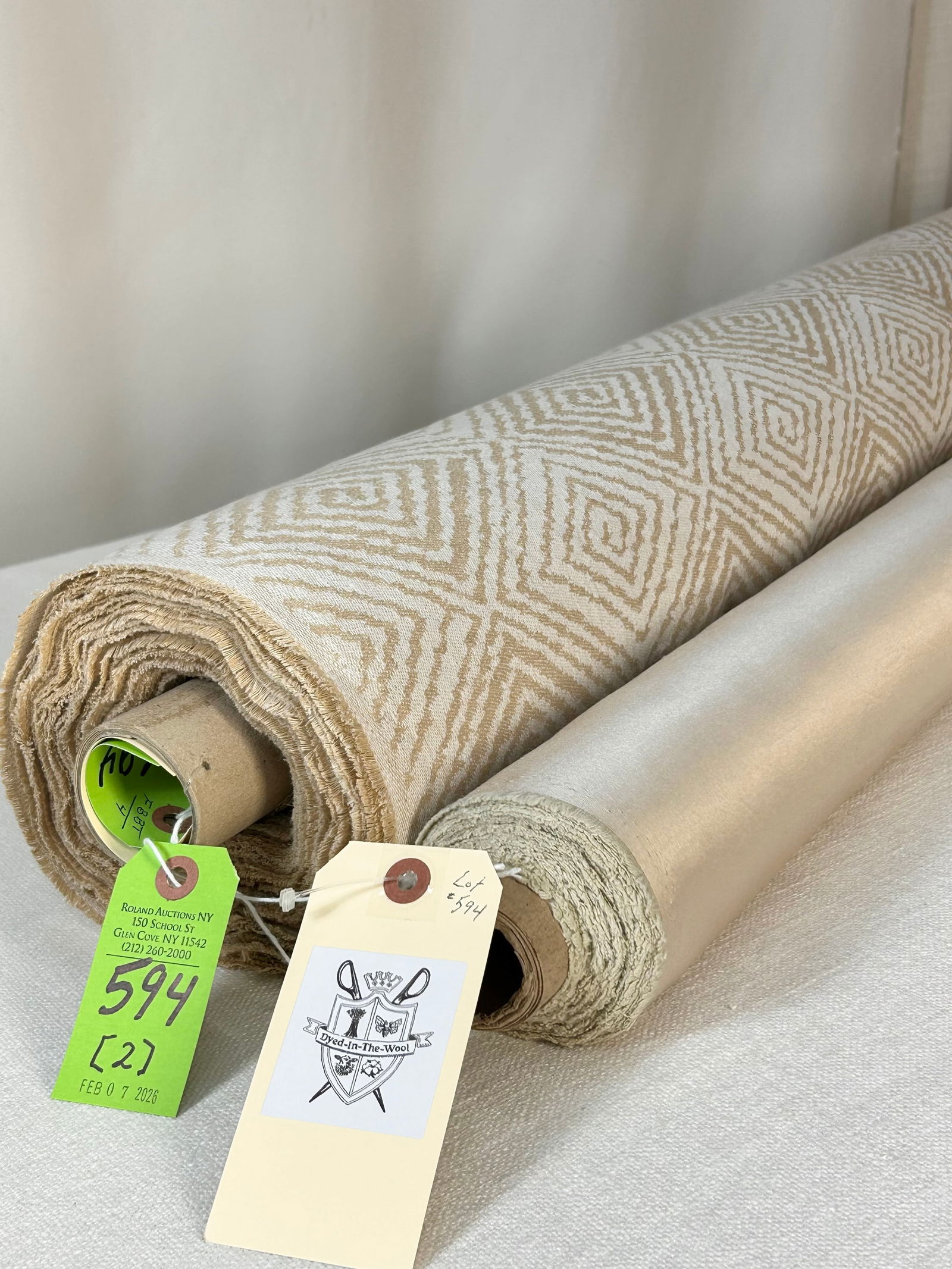 Wheat-Colored Satin And Fret's Linen Damask Fabric (1 of 6)