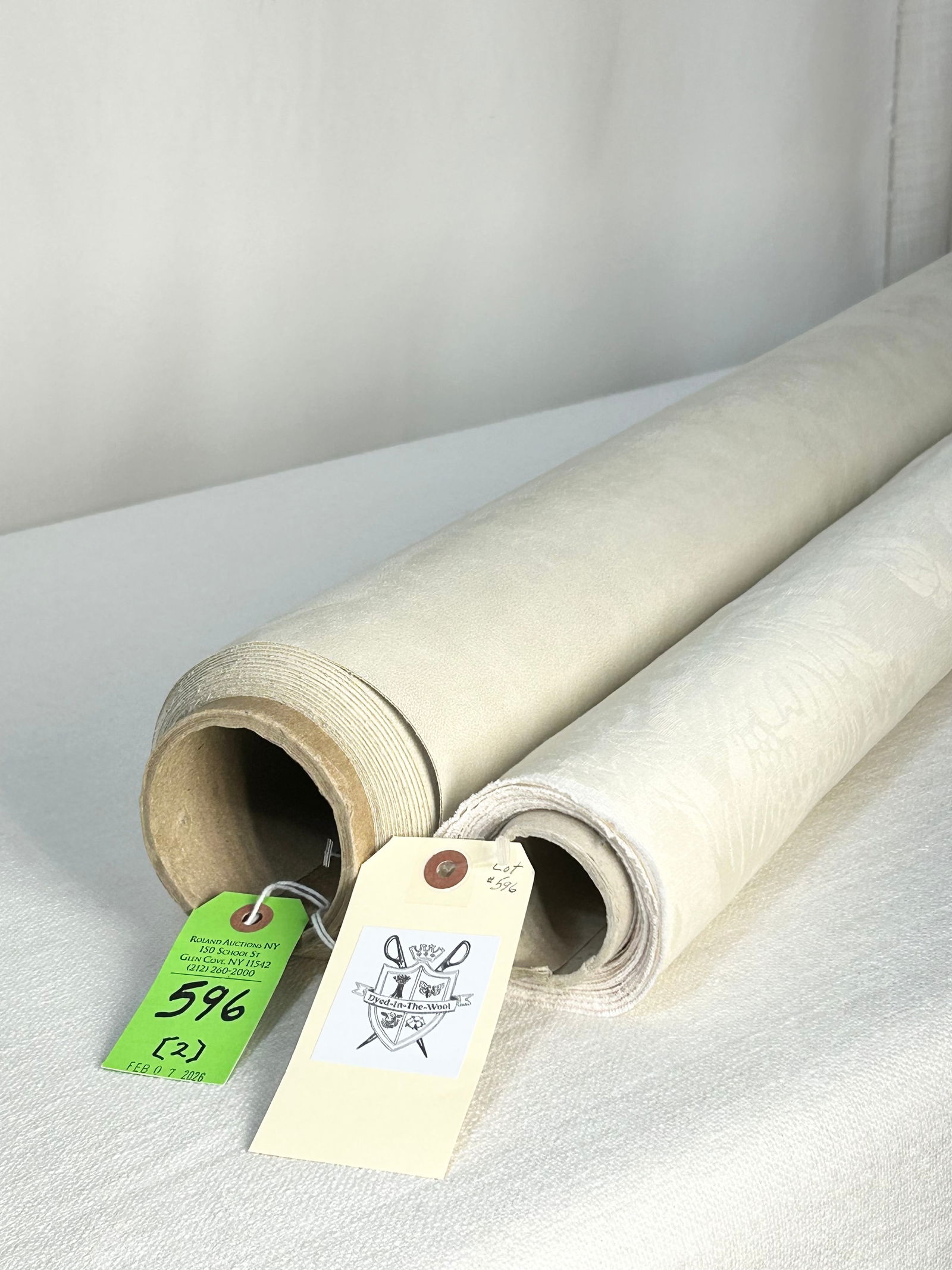 Scalamandre's Moired Damask And Romo Faux Suede Fa: 1) 4 3/4 yards of Scalamandre/Stark's "Damas Parc Monceau" moired cotton/linen damask in tone-on-tone cream, 56" width. Multi-purpose use, with repeats of 21 3/4" vertical by 14" horizontal. Item # SL