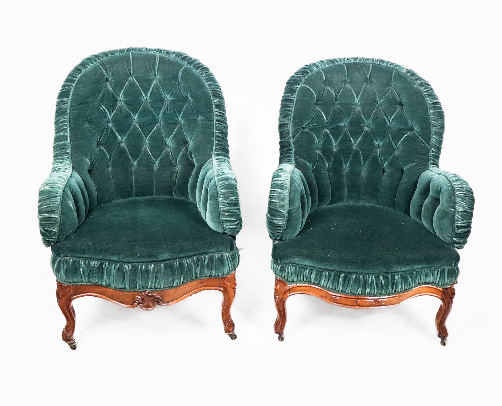 Pair Victorian Upholstered Library Arm Chairs (1 of 7)