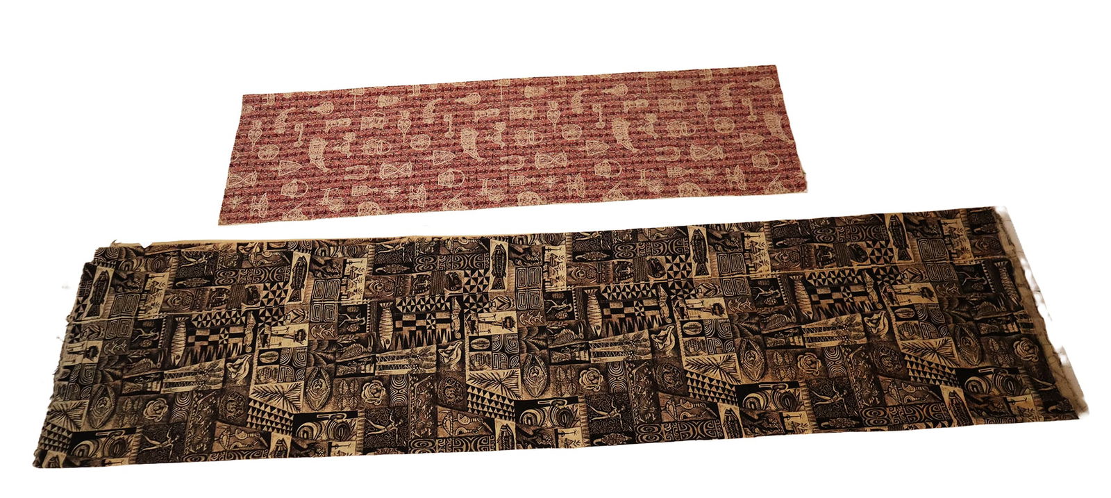 Associated American Artists Printed Barkcloth, 2: Two printed barkcloth / cotton panels designed by members of The Associated American Artists, 1952-53, including: fabric designed by Thomas Vroman and Ramon Prats in the "A Riverdale Fabric - Colonial