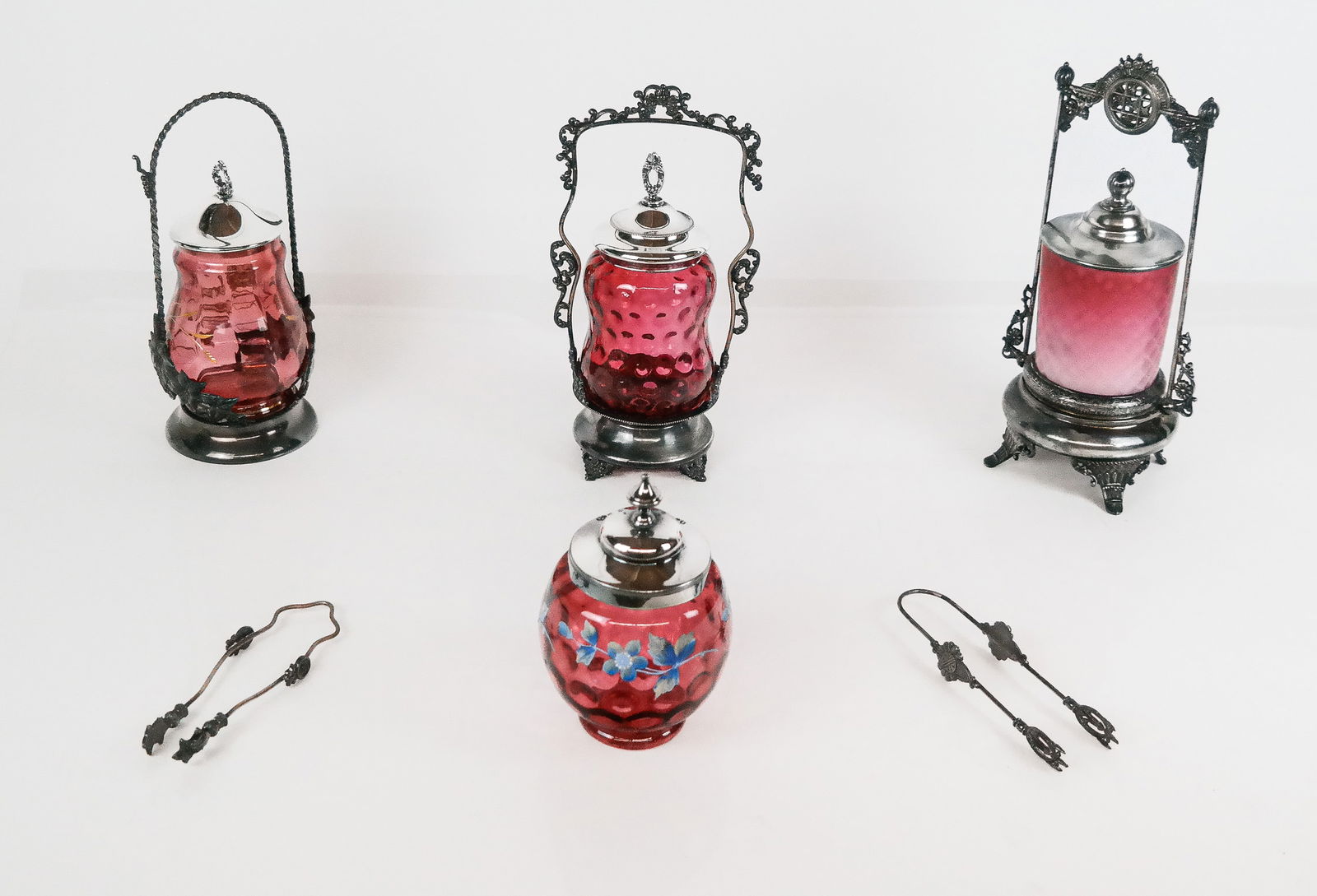 Group of Pink Glass Pickle Jars & Mustard Pot, 6 (1 of 13)