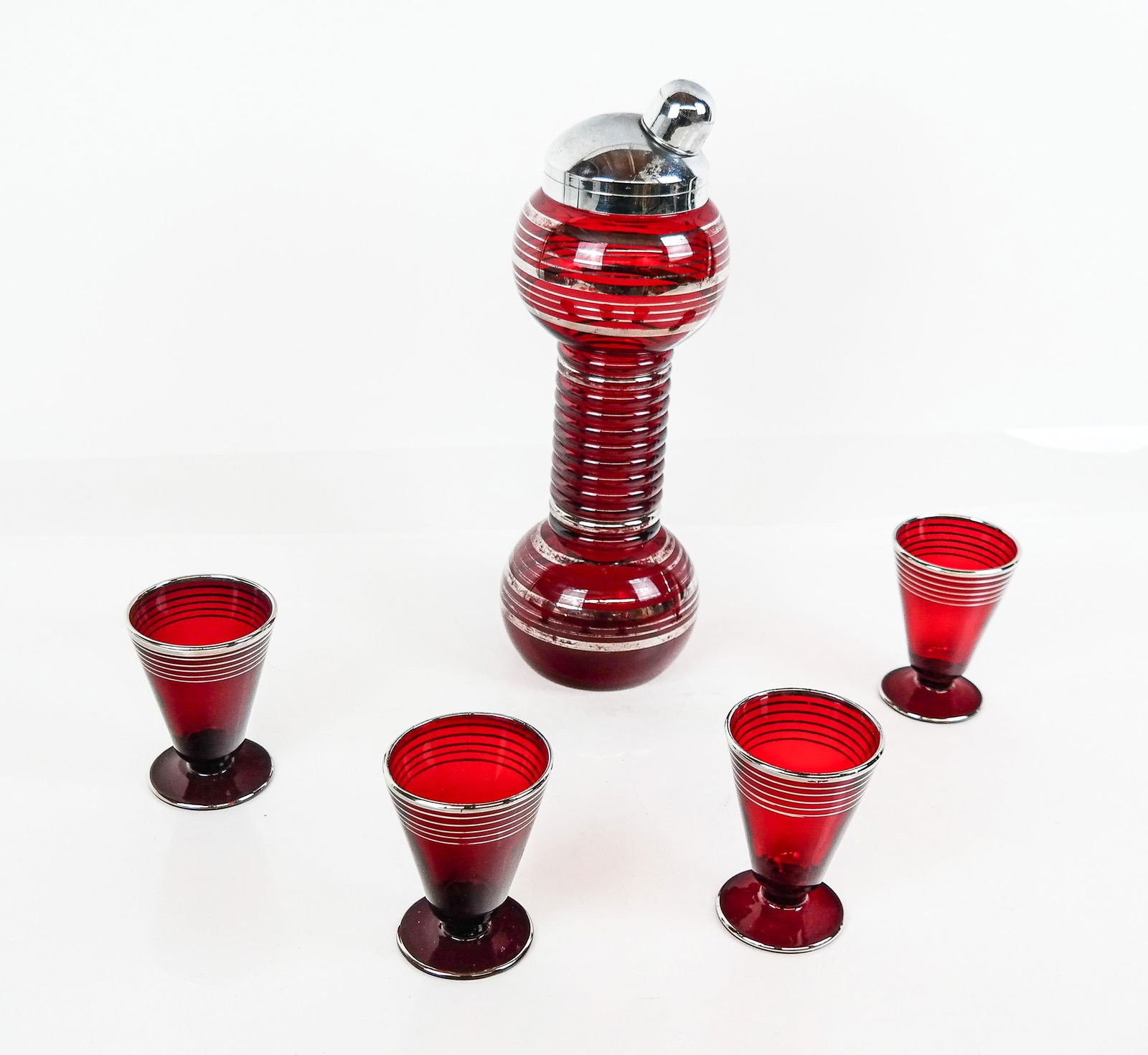 Art Deco Ruby & Chrome Barbell Shaker Set, 5 (1 of 9)