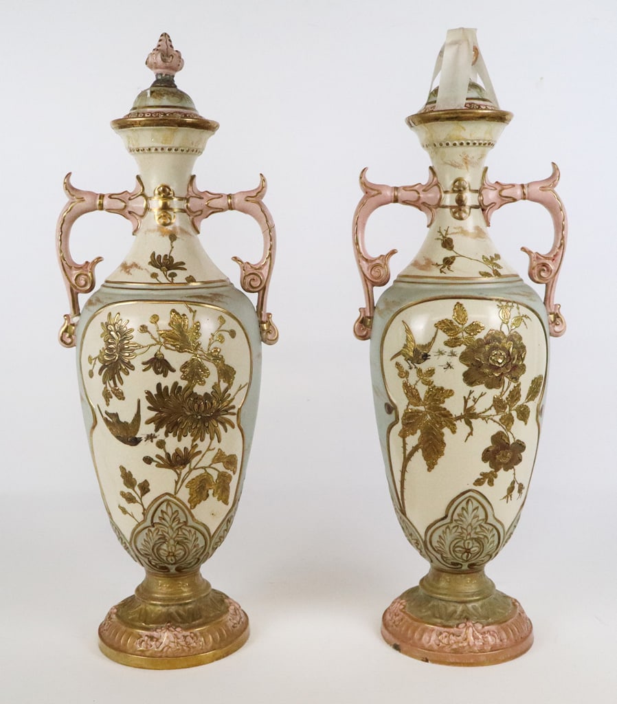 Pair of Floral Decorated Covered Urns (1 of 20)