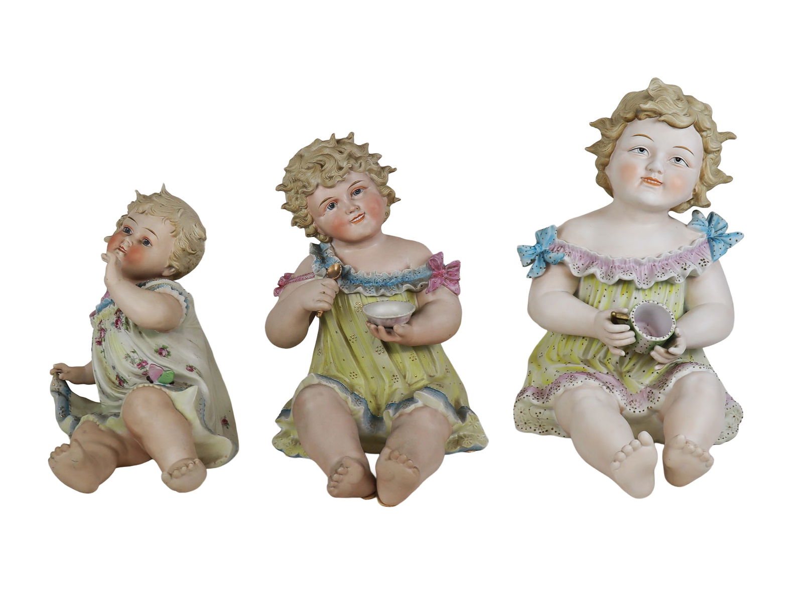 Three Bisque Polychrome Decorated Children Figures (1 of 10)