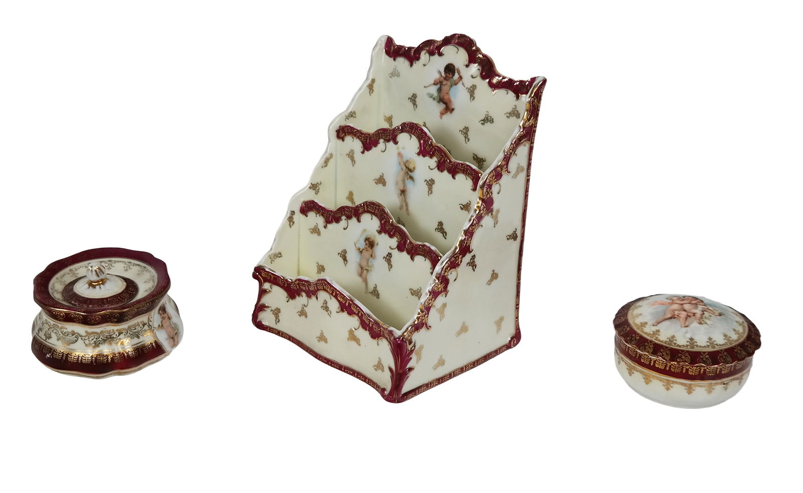 Austrian Gilt Decorated Porcelain Ladies Desk Set, (1 of 14)