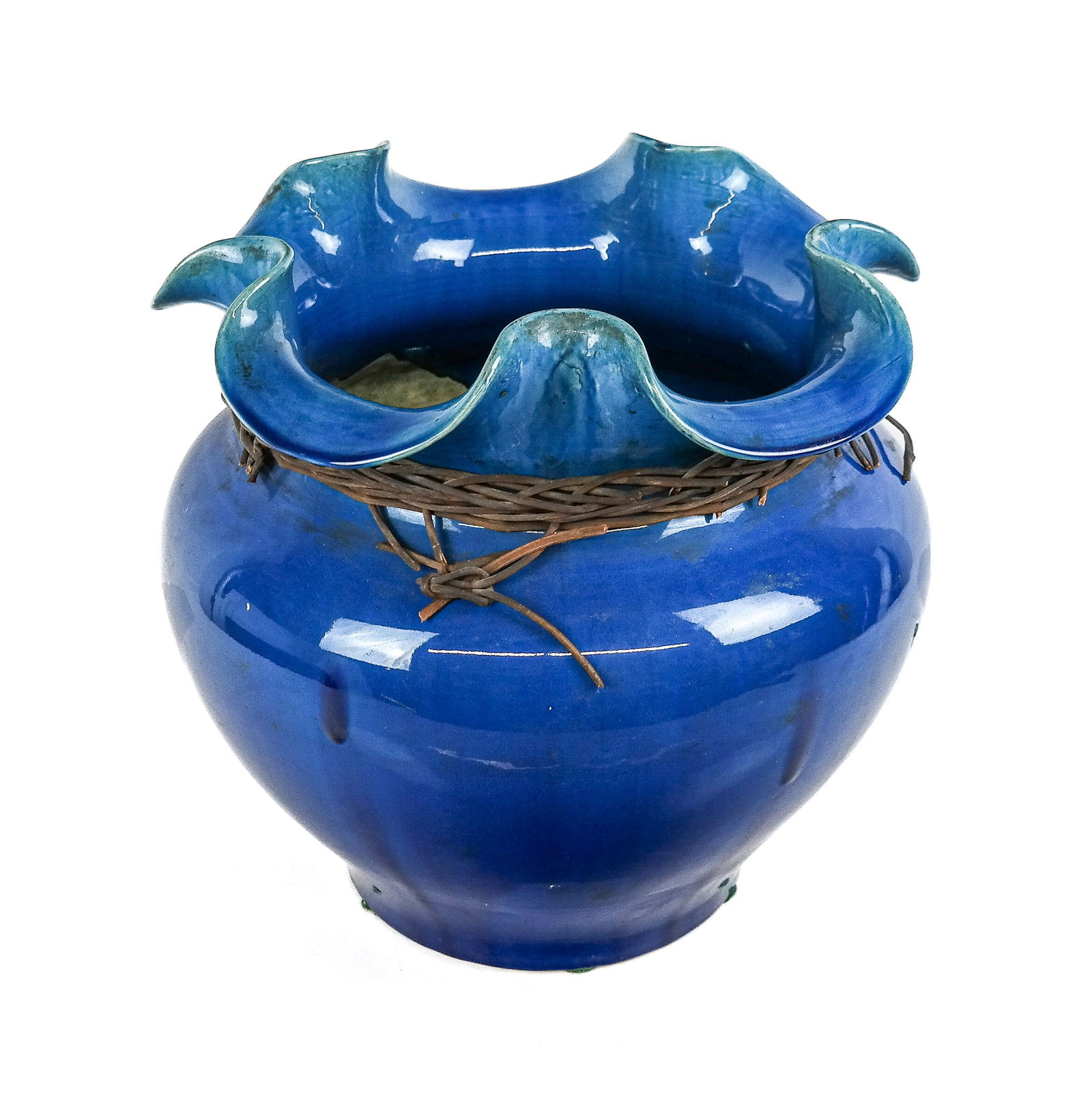 Large Scalloped Blue Ceramic Planter (1 of 12)