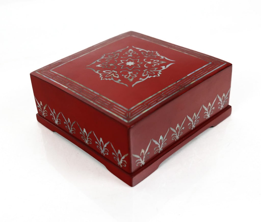 Chinese Mother of Pearl Inset Red Lacquer Box (1 of 8)