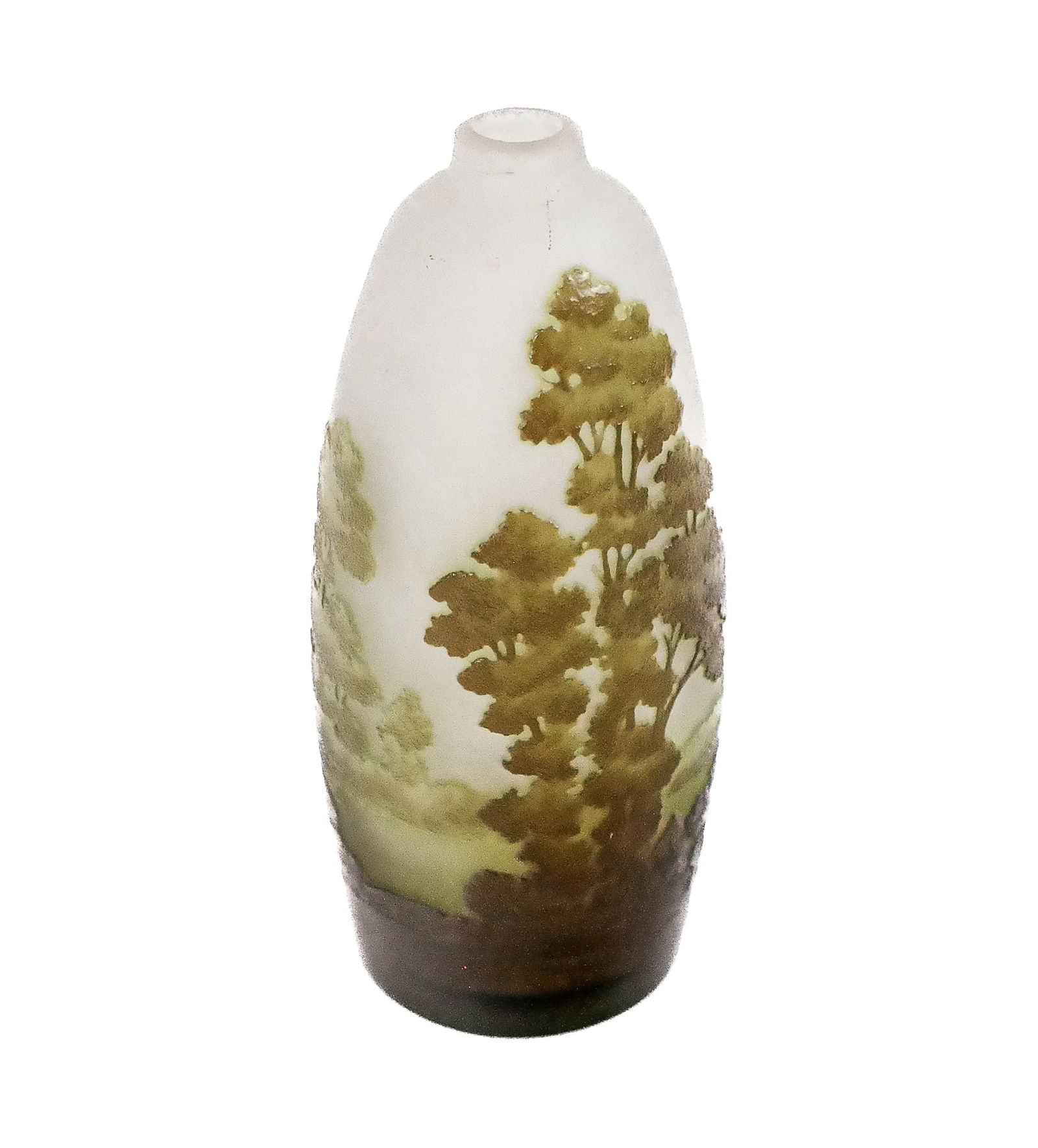 Galle Green and Brown Tree Cameo Glass Bud Vase (1 of 12)