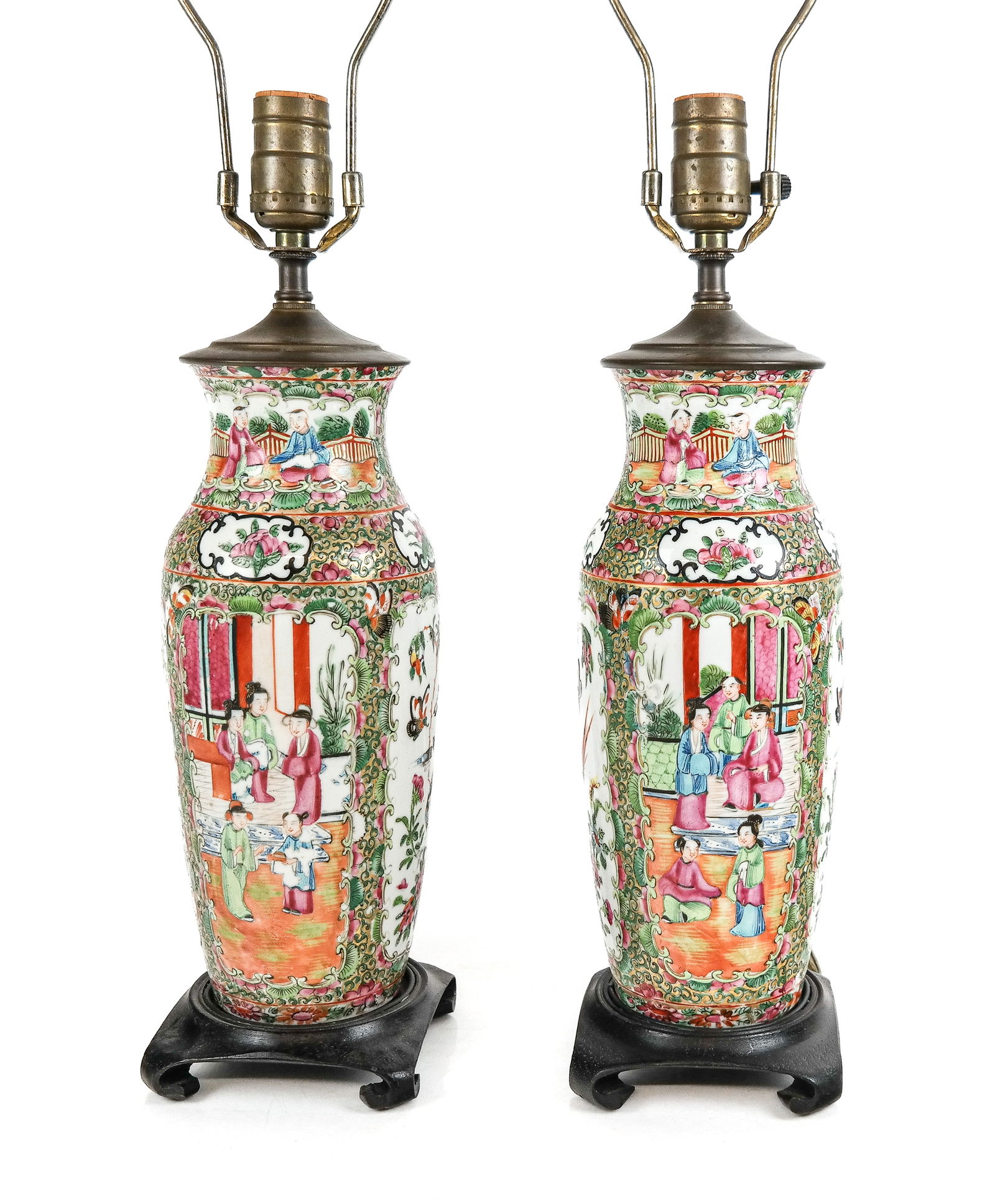 Chinese Pair of Famille Rose Vases as Lamps (1 of 12)