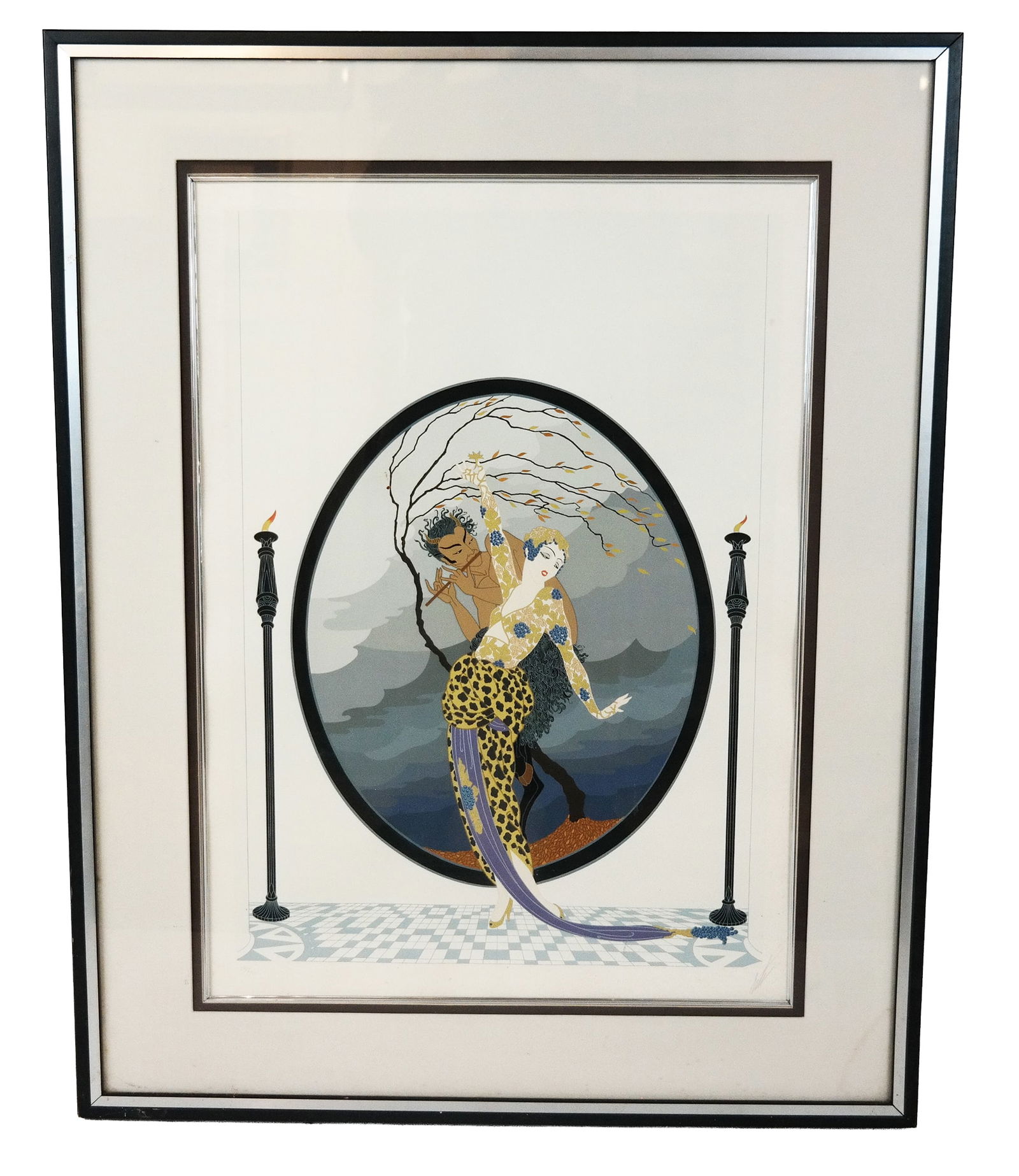 ERTE "Woman & Satyr" Signed Serigraph: Erte (Romain de Tirtoff) (Russian/French, 1892-1990) color serigraph titled "Woman and Satyr," pencil signed lower right and numbered lower left, 175/300, nicely matted and framed. [Sight: 28.75" H x