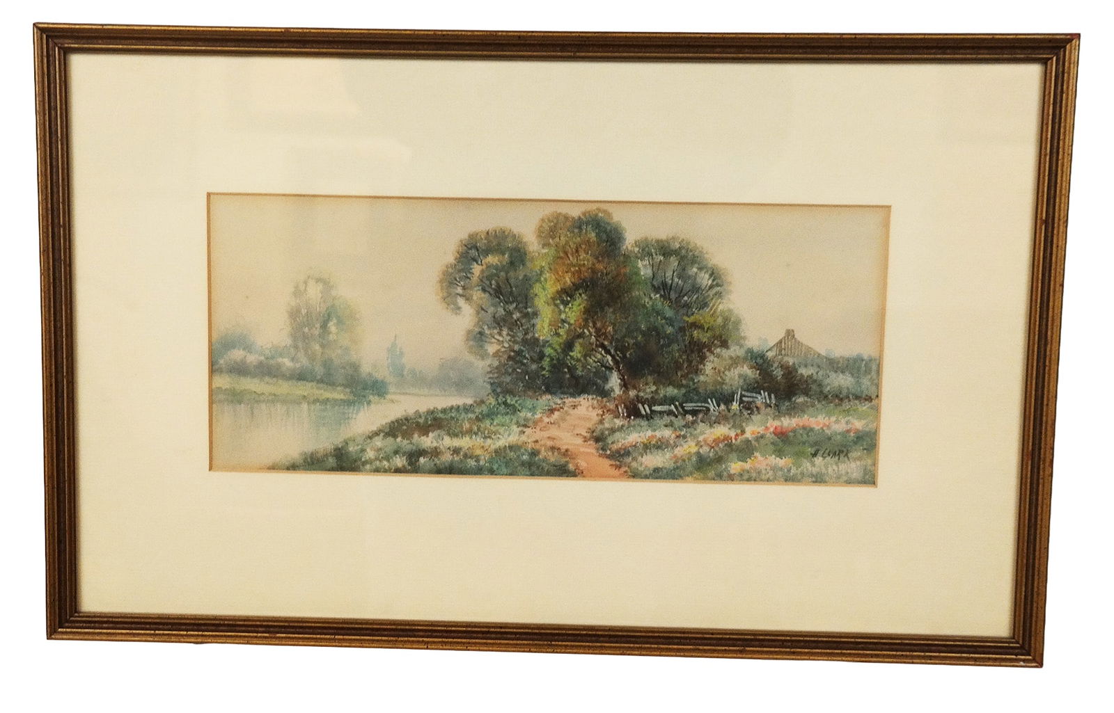 H. CLARK River Landscape with Path, Watercolor (1 of 10)