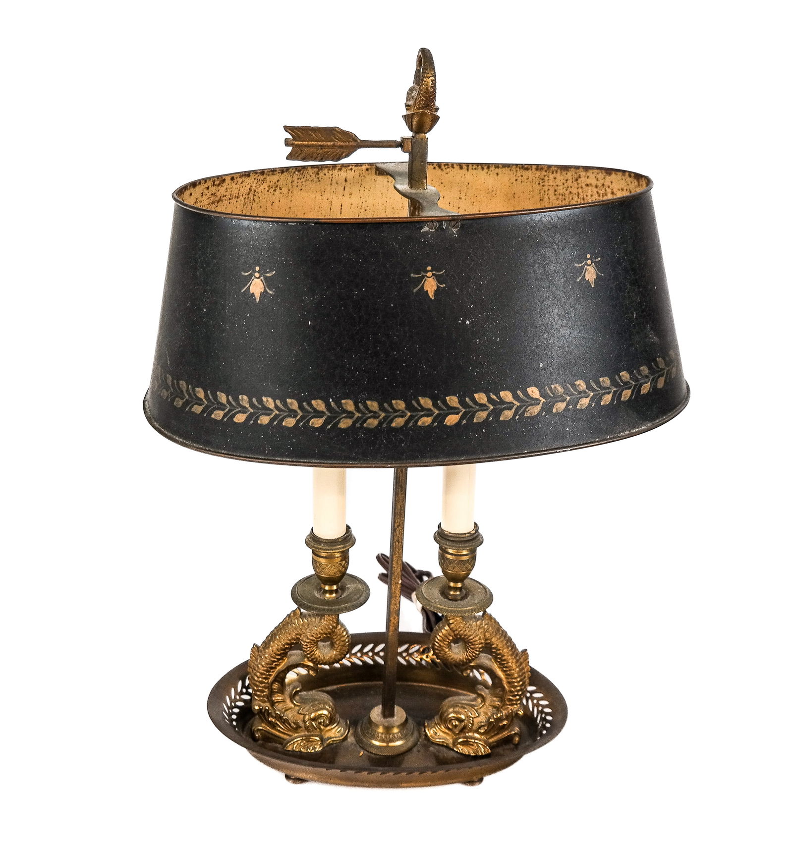 Brass Dolphin Twin Light Bouillotte Lamp (1 of 8)