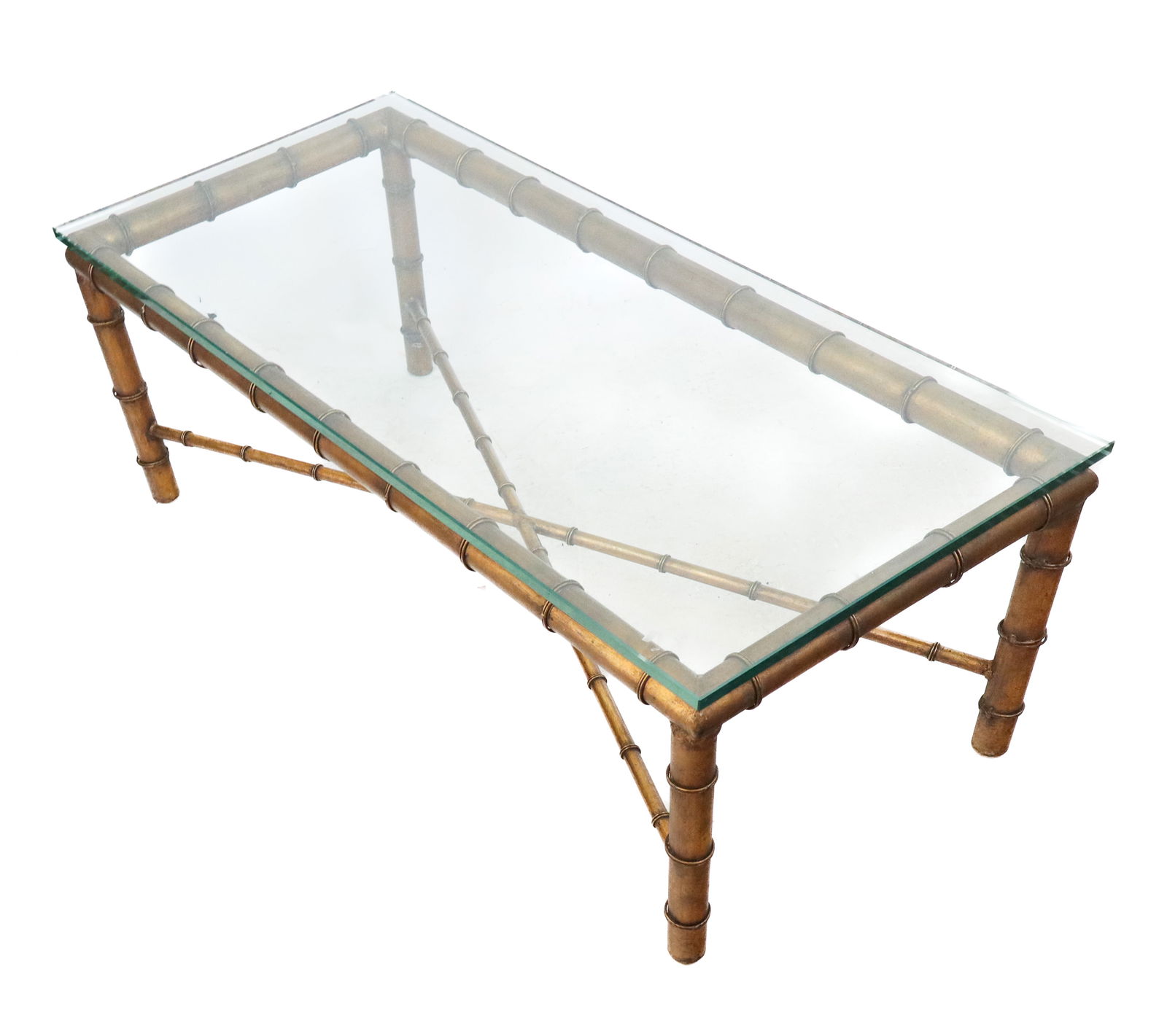 Gilt Faux Bamboo and Glass Top Coffee Table (1 of 8)
