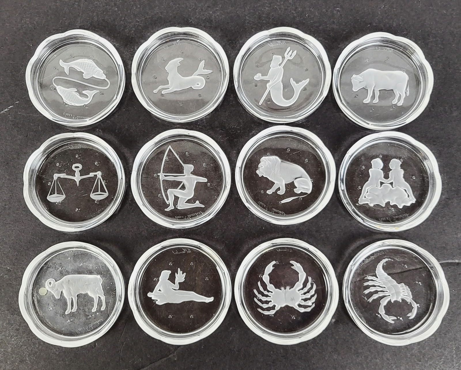 Val St. Lambert Set of Zodiac Crystal Ashtrays, 12 (1 of 13)
