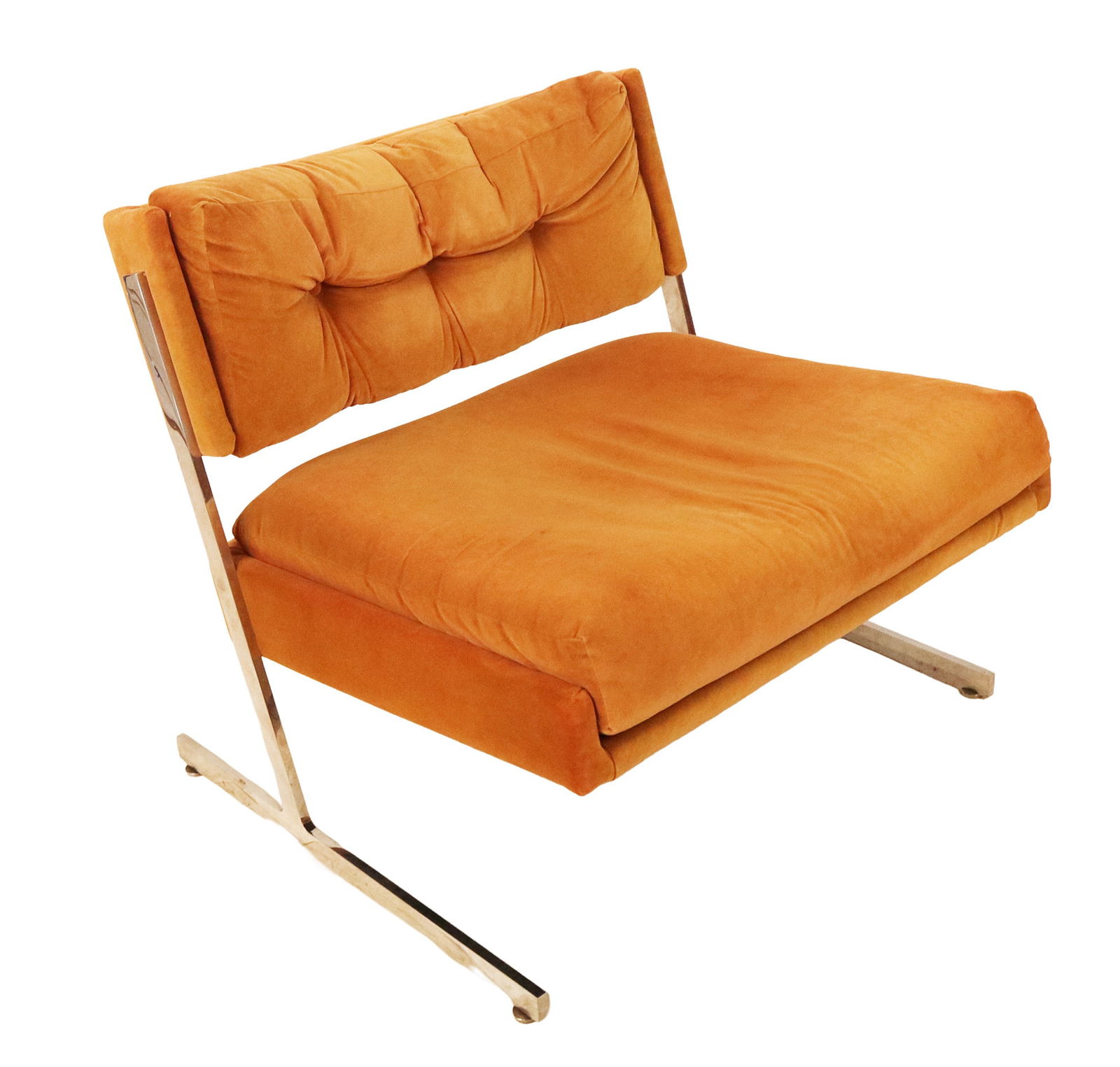 Harvey Probber Lounge Chair: Harvey Probber mid-century modern suede upholstered lounge chair o chrome base. [27.5" H x 28" Square, 17" Height to seat]. Worn upholstery.