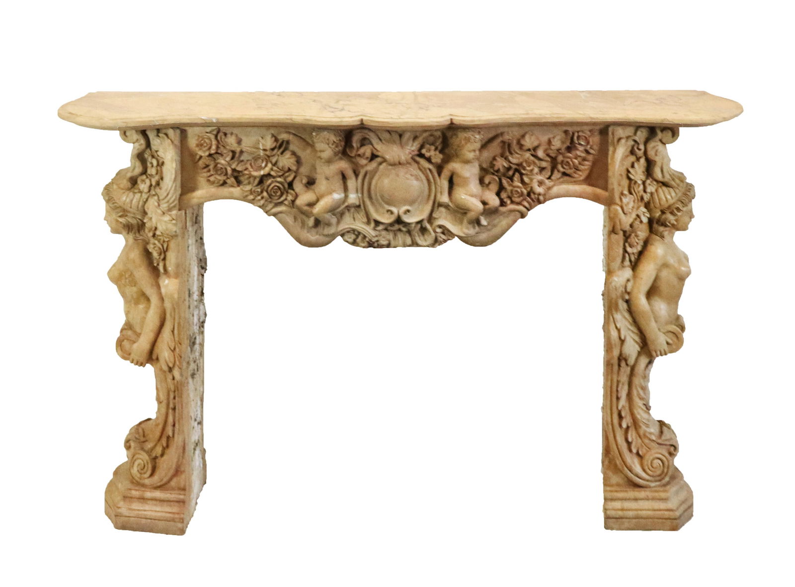 Rococo Ornately Carved Marble Fireplace Mantle (1 of 11)
