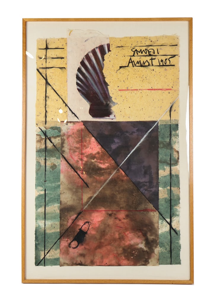 Signed Mixed Media Abstract Collage on Washi Paper (1 of 16)