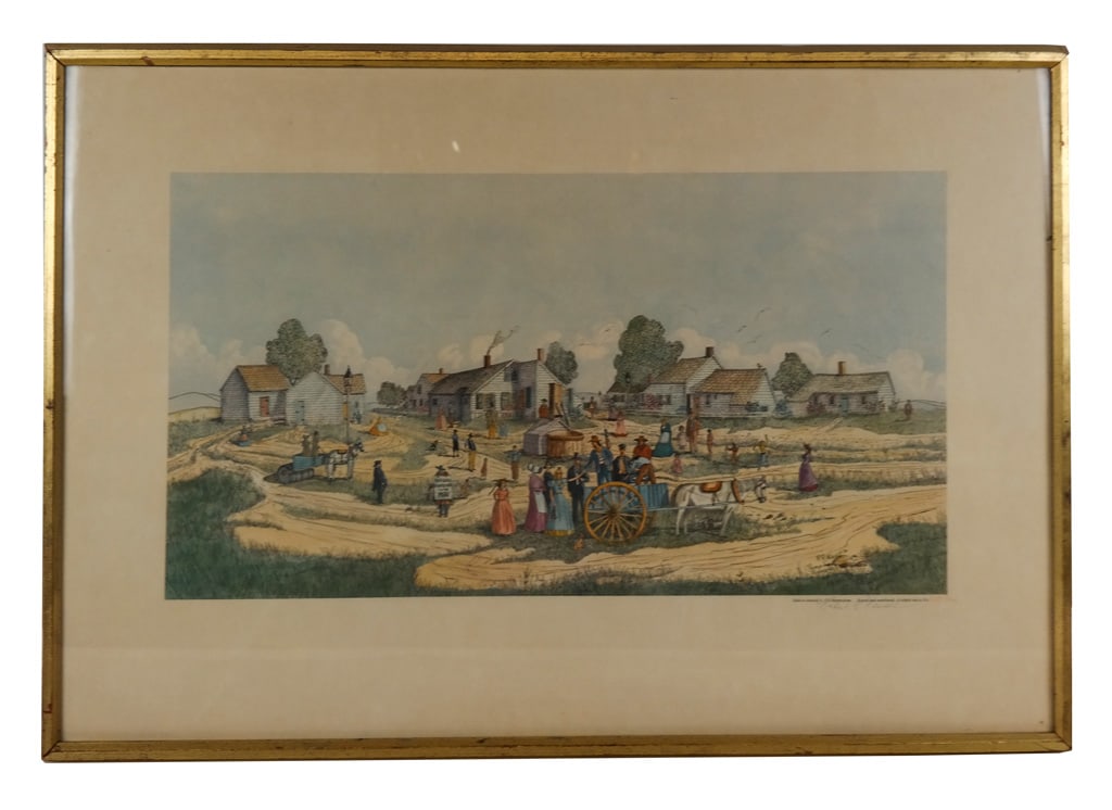 Robert NEWELL Nantucket Village Scene Lithograph: Robert R. Newell (American, 1906-1983) figural lithograph of Nantucket titled ""Pump Sq. 'Sconset," 1970. Pencil signed and numbered to margin, 59/250. Titled, dated, and signed within-the-print. [Ove