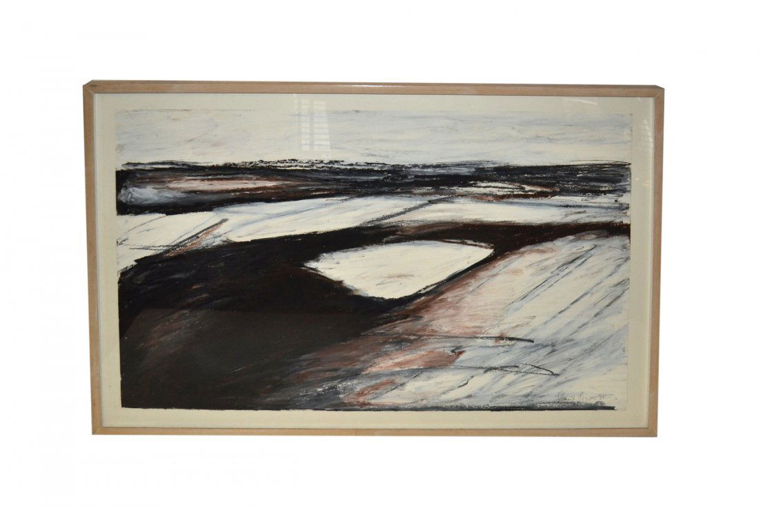 Beverly Pepper Mixed Media - "The Odyssey Series": Abstract landscape. Signed bottom right "Beverly Pepper '91". Art [27 1/2" x 39 1/4"] Frame [32" x 43 3/4"] Verso bears Charles Cowles and Van Stratten Gallery labels.