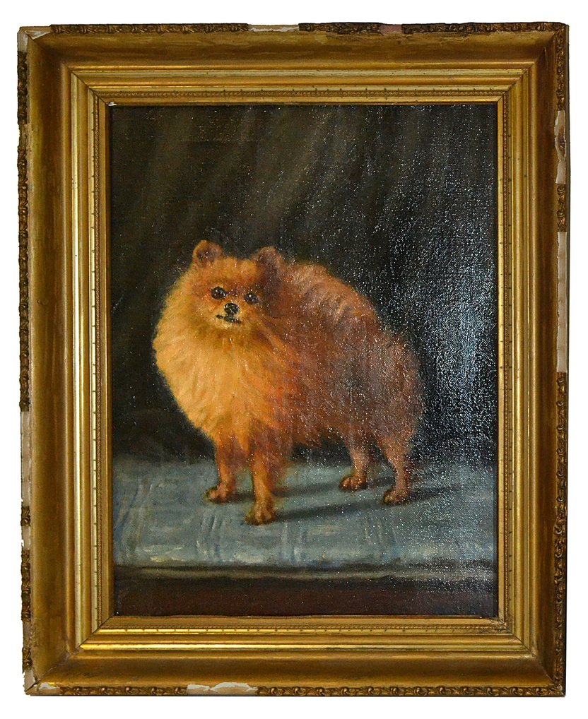 Maud Earle, Oil on Canvas- Dog: A framed oil on canvas depicting a dog. Signed lower right "Maud Earle". [Art: 12" x 16"; Frame: 16" x 20"]