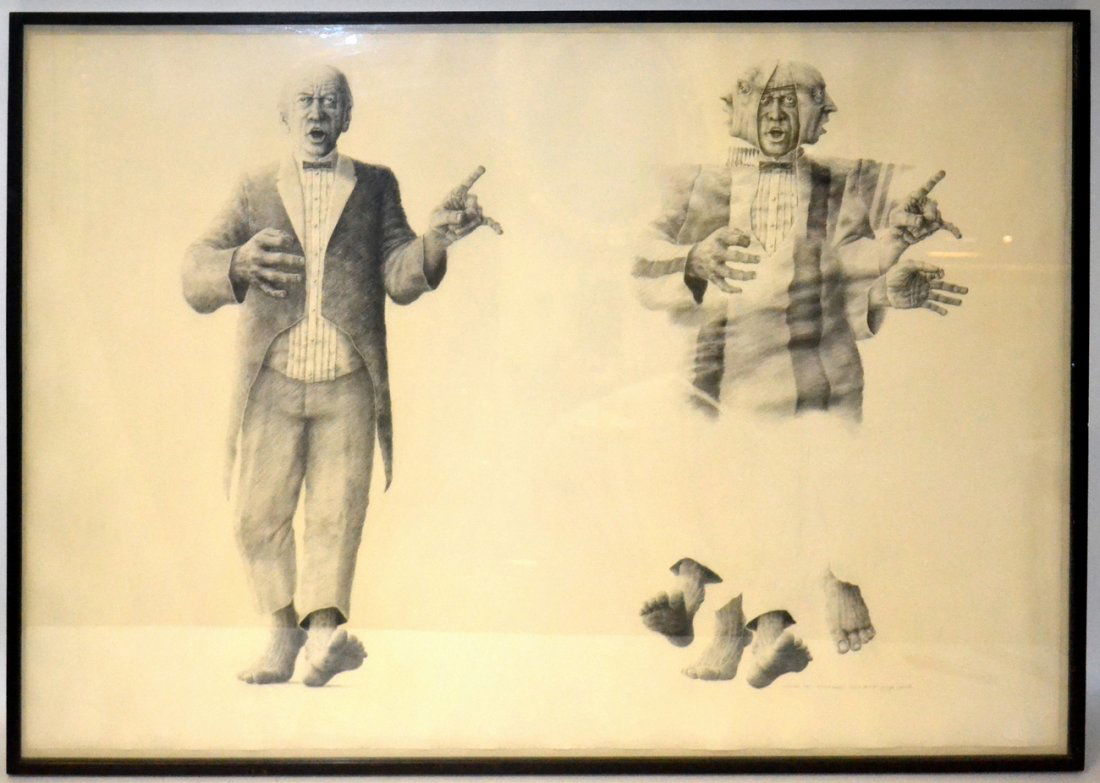 Joseph Piccillo - "Policy Makers": Framed drawing titles: "Policy Makers." Series 3 & 4, charcoal, November 1967. Good condition. [Art: 30" x 42"; Frame: 31 1/4" x 42 3/4"]