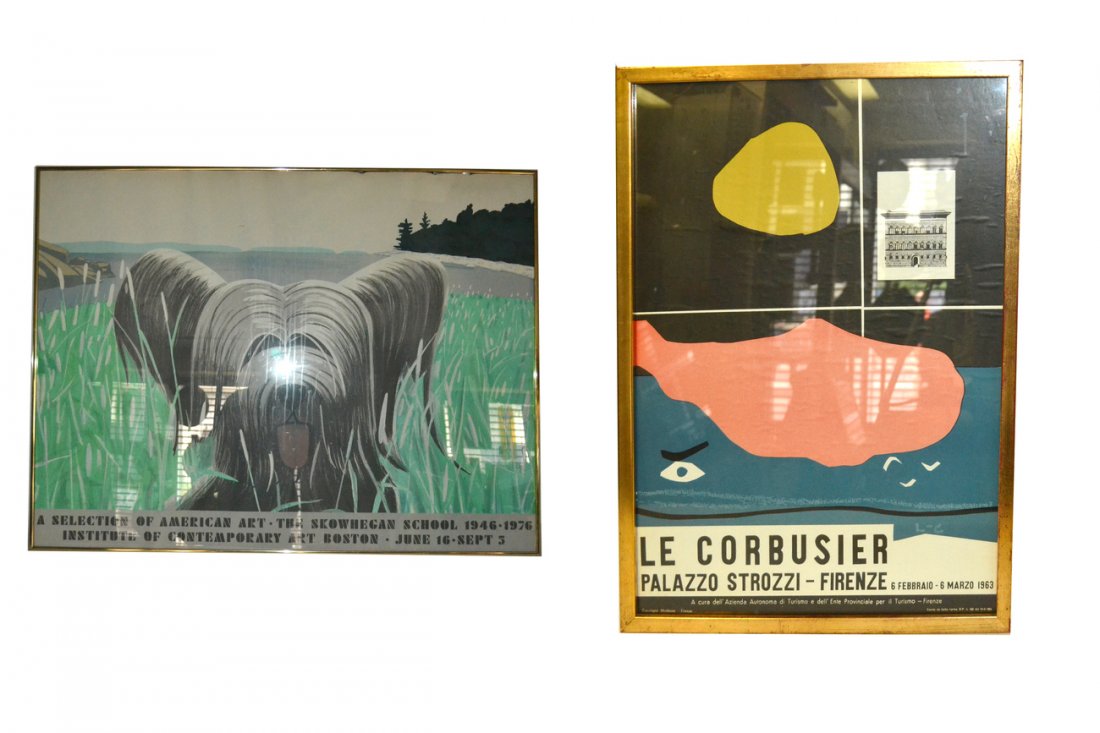 Vintage Le Corbusier 1963 Exhibition Poster: Graphic poster for Le Corbusier's February 6-March 6, 1963 exhibition at Palazzo Strozzi-Firenze. Image 23 1/2" x 17 1/2", frame: 25 1/4" x 19 1/8". Laid down on to backing board with some air bubbles