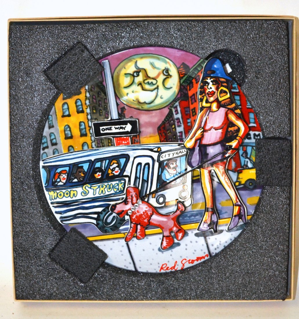 Red Grooms Plate: Porcelain plate of NYC designed by Red Grooms titled 'Moonstruck' #1044. 10" Dia.