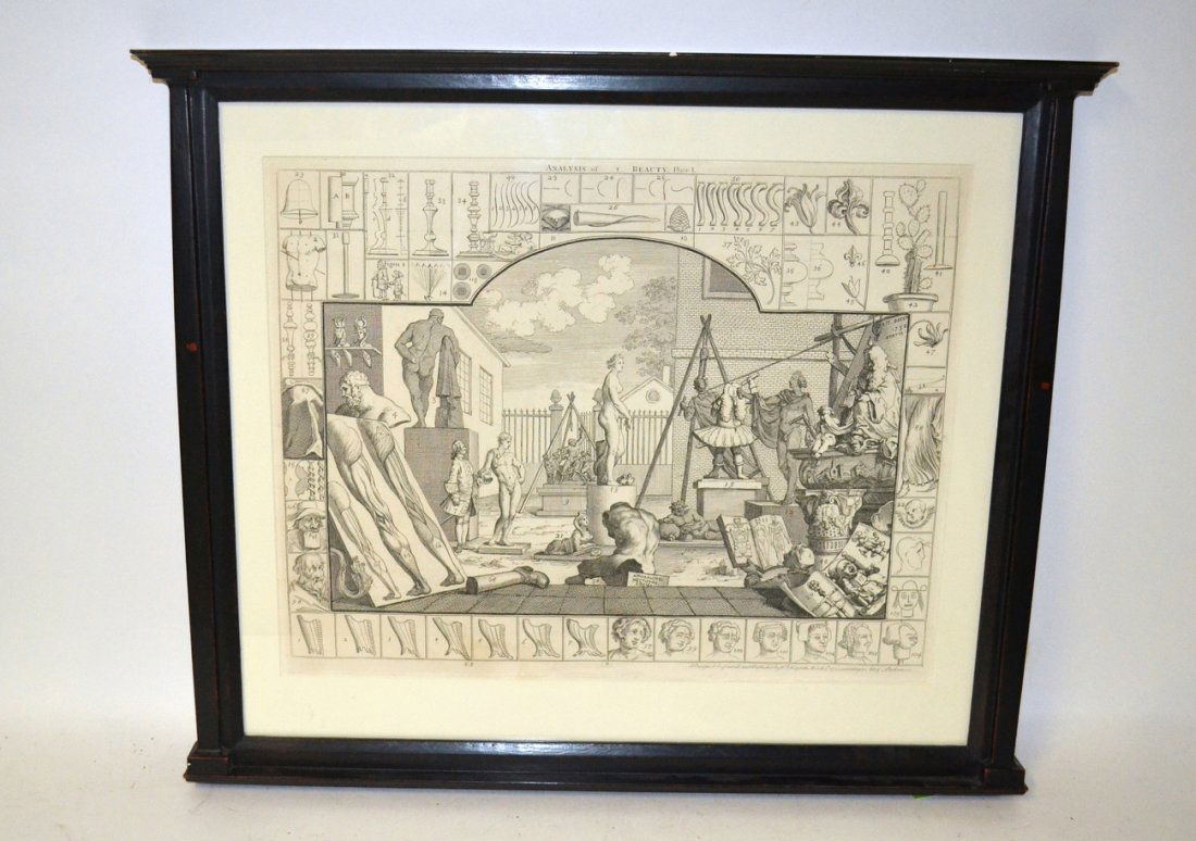 William Hogarth, Engraving: "Analysis of Beauty". Satirical print with pseudo-scientific diagram. Printed in-the-plate at bottom right 'Designed engraved and Published by Wm. Hogarth March 5th 1783, According to Act of Parliamen