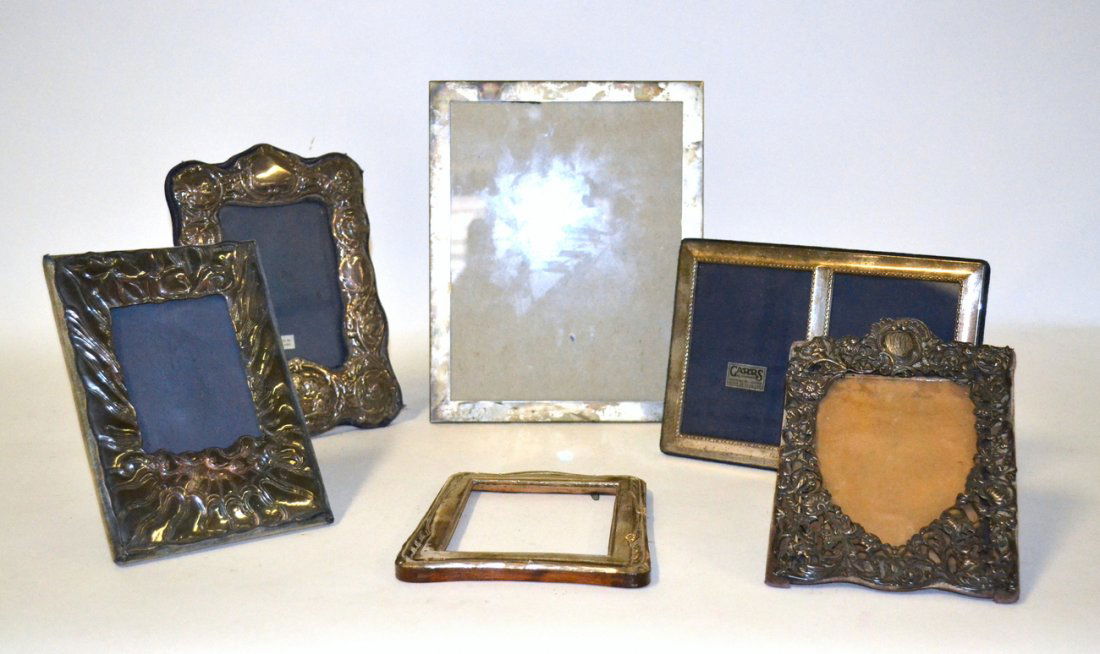 Group of Six Sterling Picture Frames: Comprises antique and vintage examples, most English. Sizes from 7 1/8" x 5 1/8" to 10 1/4" x 8 1/8". Various 20th C. styles.