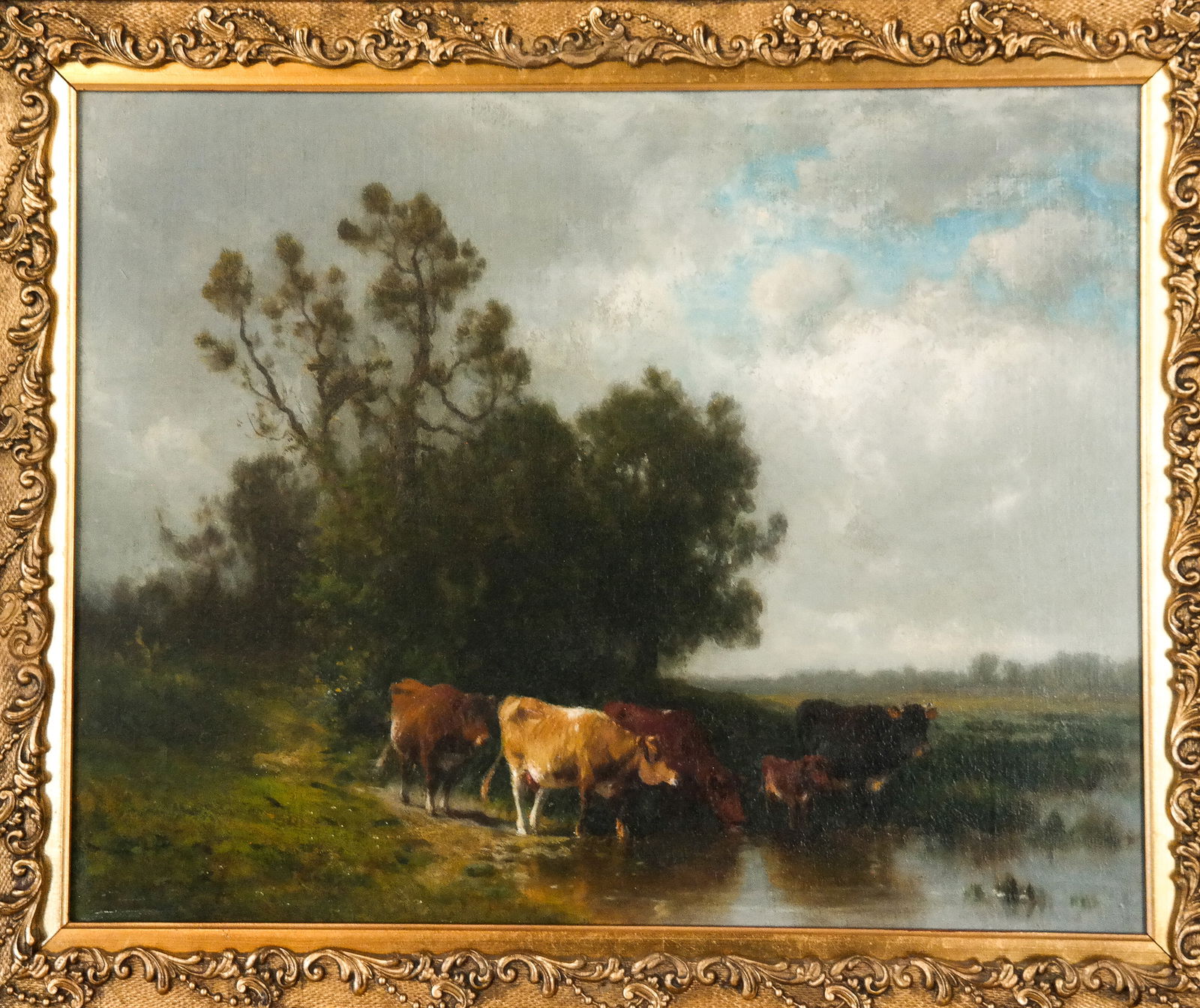 Attributed William HART Cattle at River Painting - 2