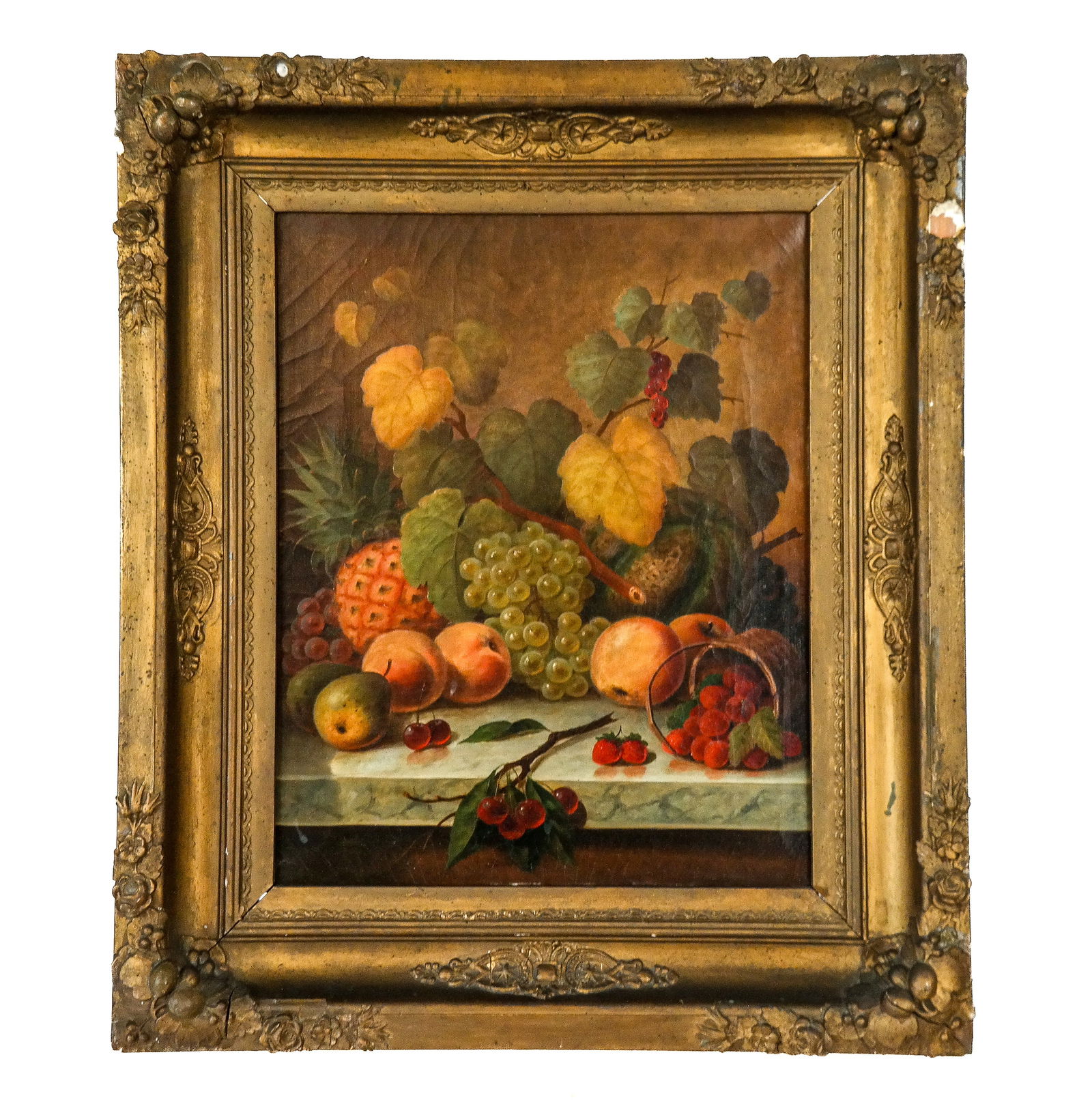 Antique Oil on Canvas, Table Still Life with Fruit (1 of 11)