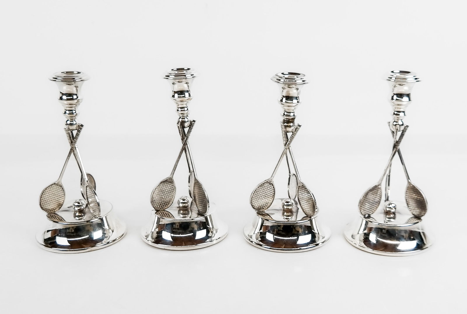 Set of 4 Silvered Metal Tennis Racket Candlesticks (1 of 10)