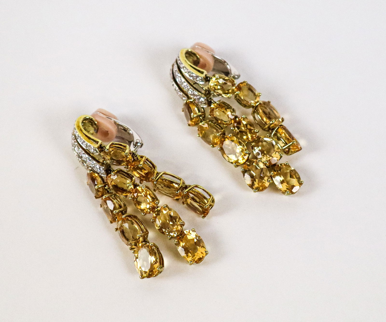 Pair of Diamond and Citrine Ear Pendants - 7