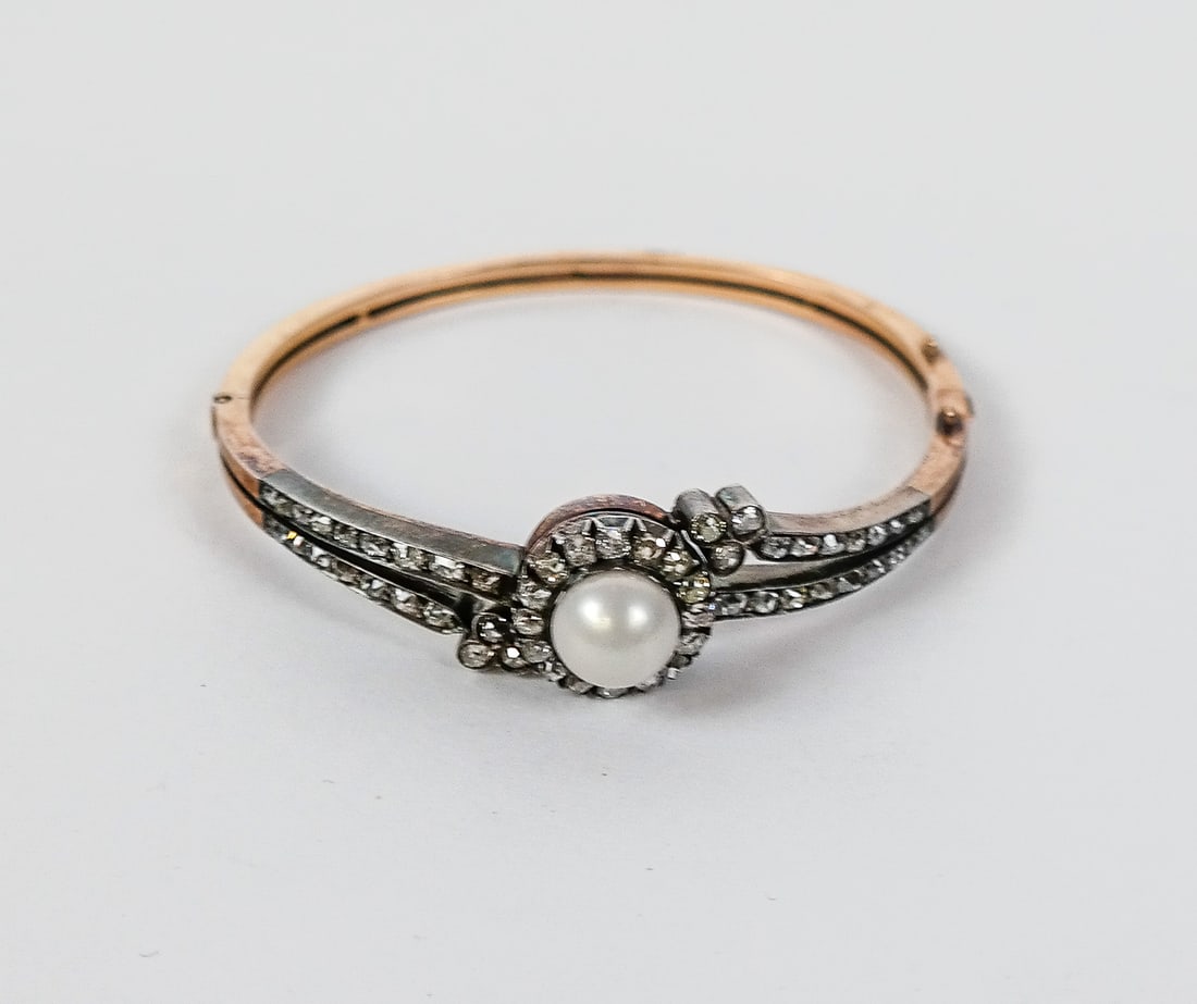Antique Diamond and Pearl Bangle Bracelet (1 of 11)
