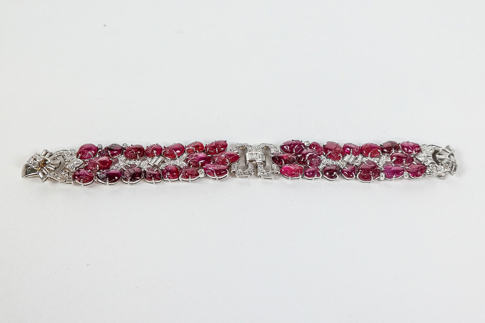 Art Deco-Inspired Diamond and Carved Ruby Bracelet (1 of 10)