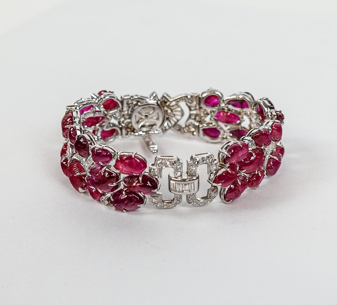 Art Deco-Inspired Diamond and Carved Ruby Bracelet - 4