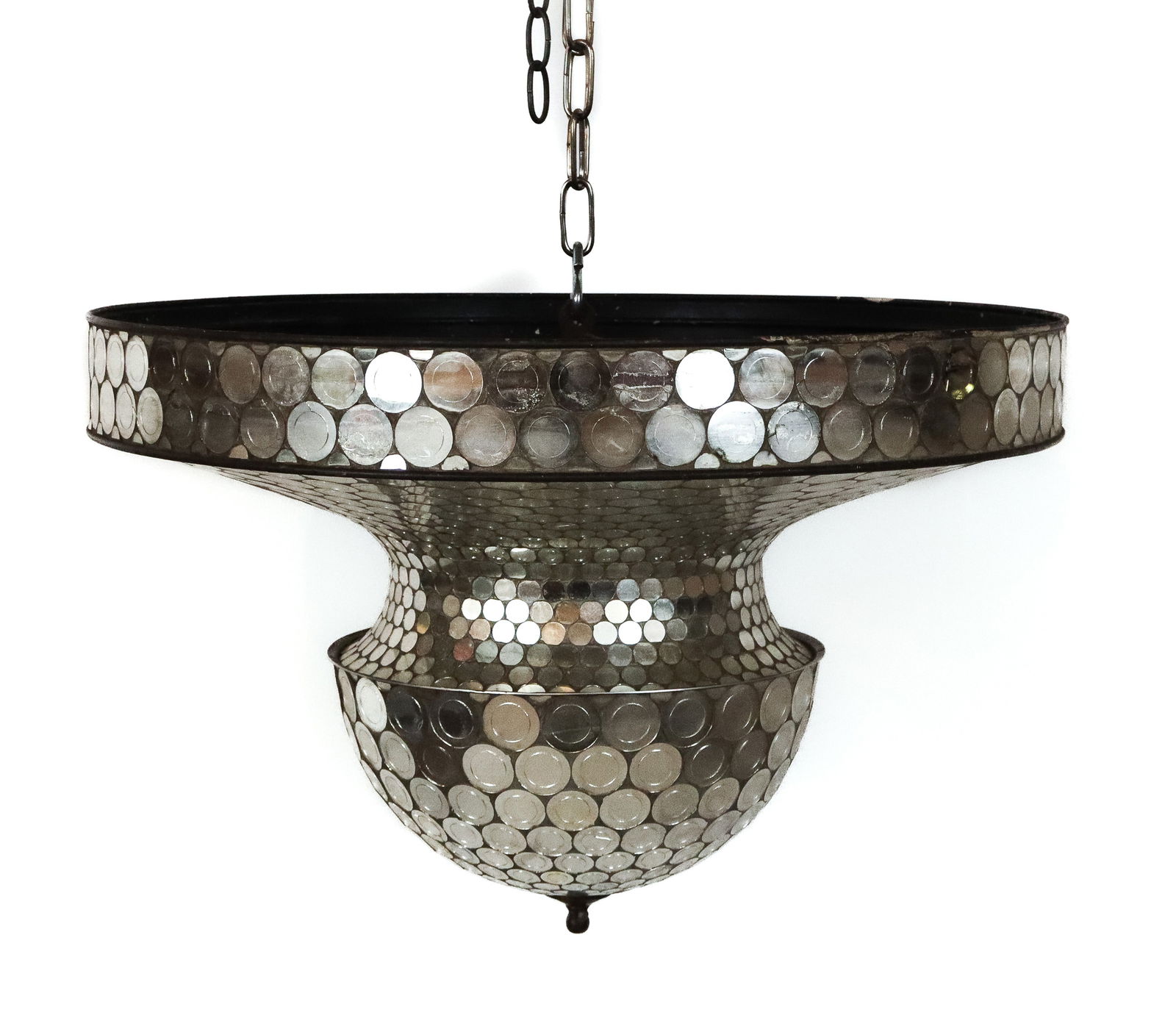 Vintage Mirrored Fixture, Coney Island: Antique mirror-inset fixture, 20th century, with a hook to interior and two tier construction, originally from the Coney Island Roller Rink, demolished 1960. [17" H x 24" Diameter]. Condition is good