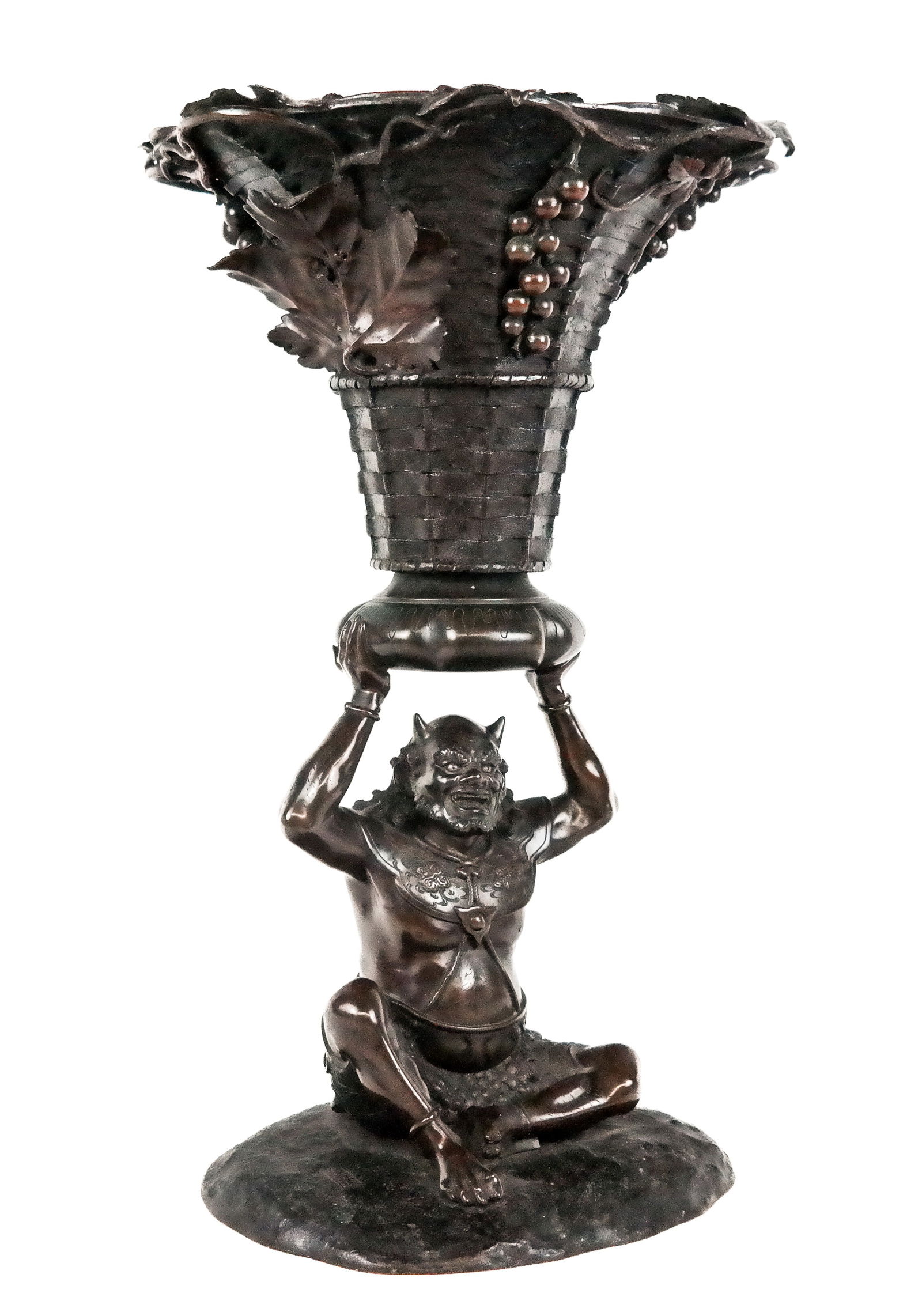 Japanese Bronze Oni Figure Holding Basket (1 of 18)