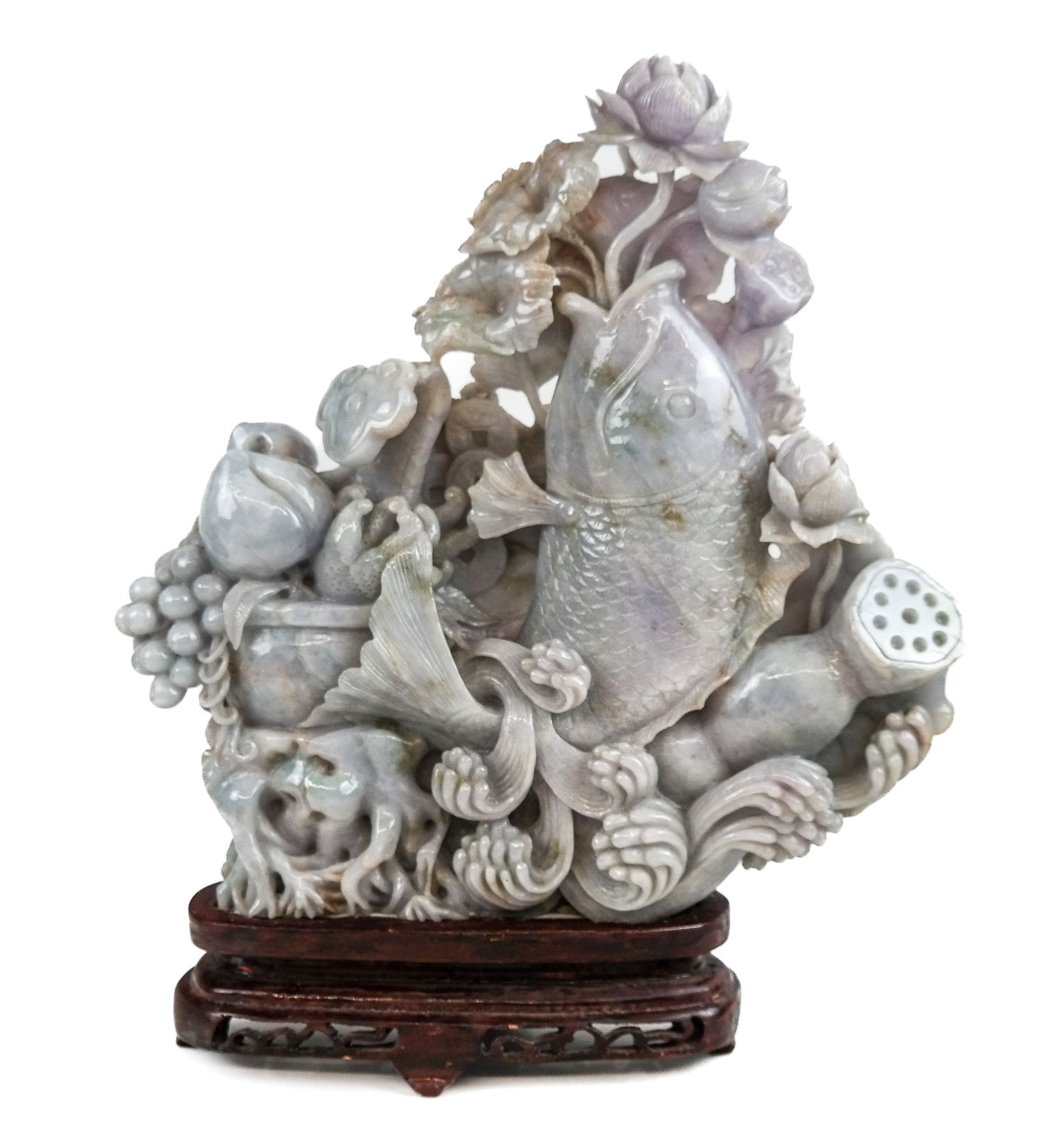 Chinese Multicolor Jadeite Fish Sculpture on Base (1 of 19)