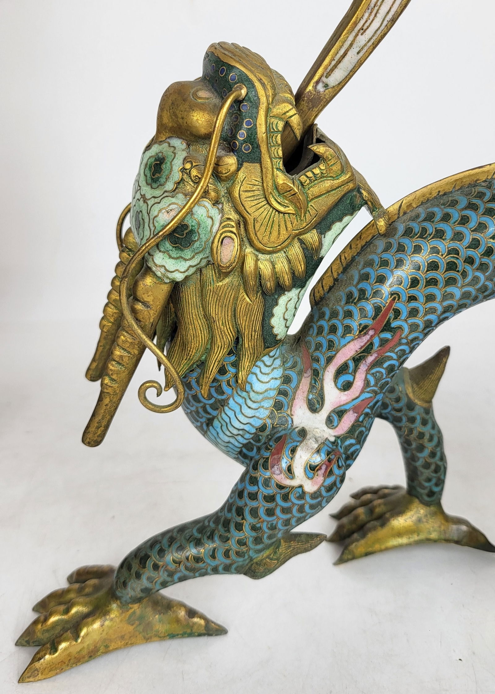 Chinese Cloisonne Dragon Pricket Sticks - Pair - 12