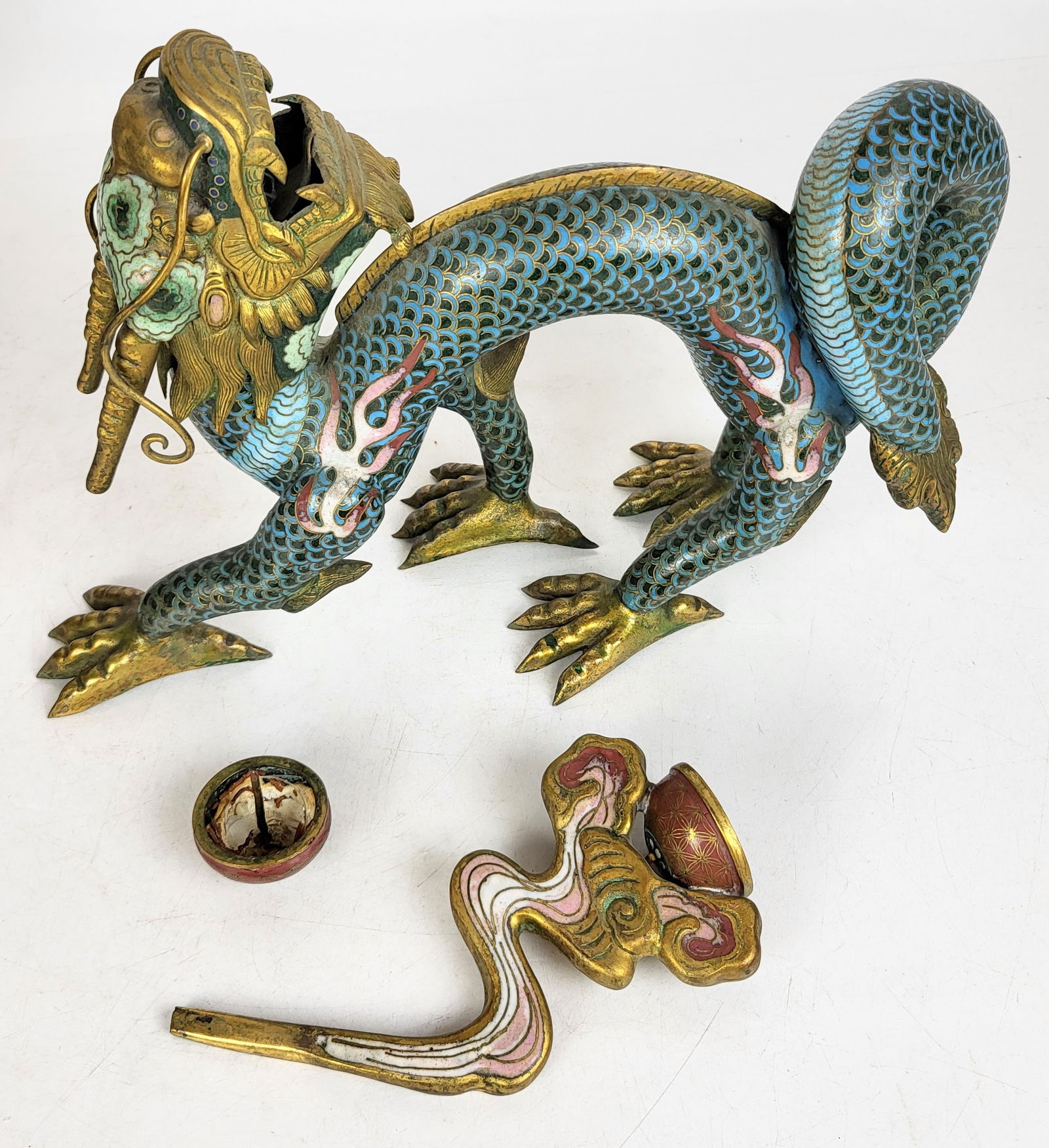 Chinese Cloisonne Dragon Pricket Sticks - Pair - 15