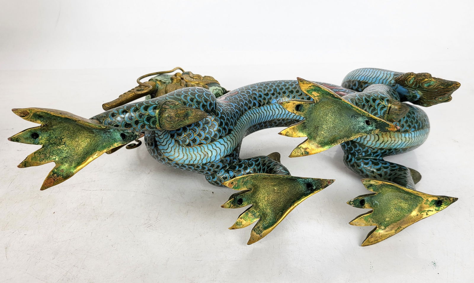 Chinese Cloisonne Dragon Pricket Sticks - Pair - 17