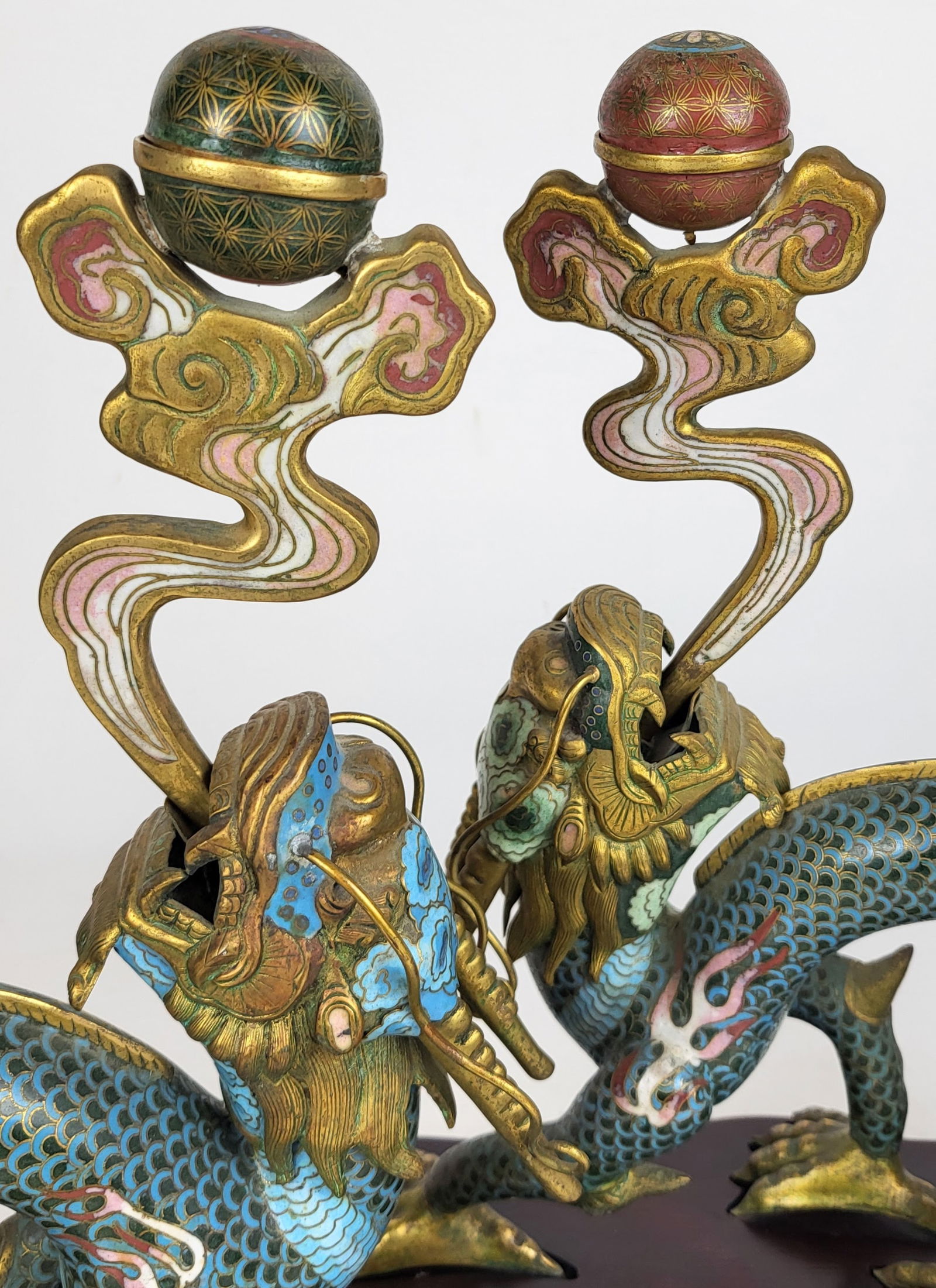 Chinese Cloisonne Dragon Pricket Sticks - Pair - 18