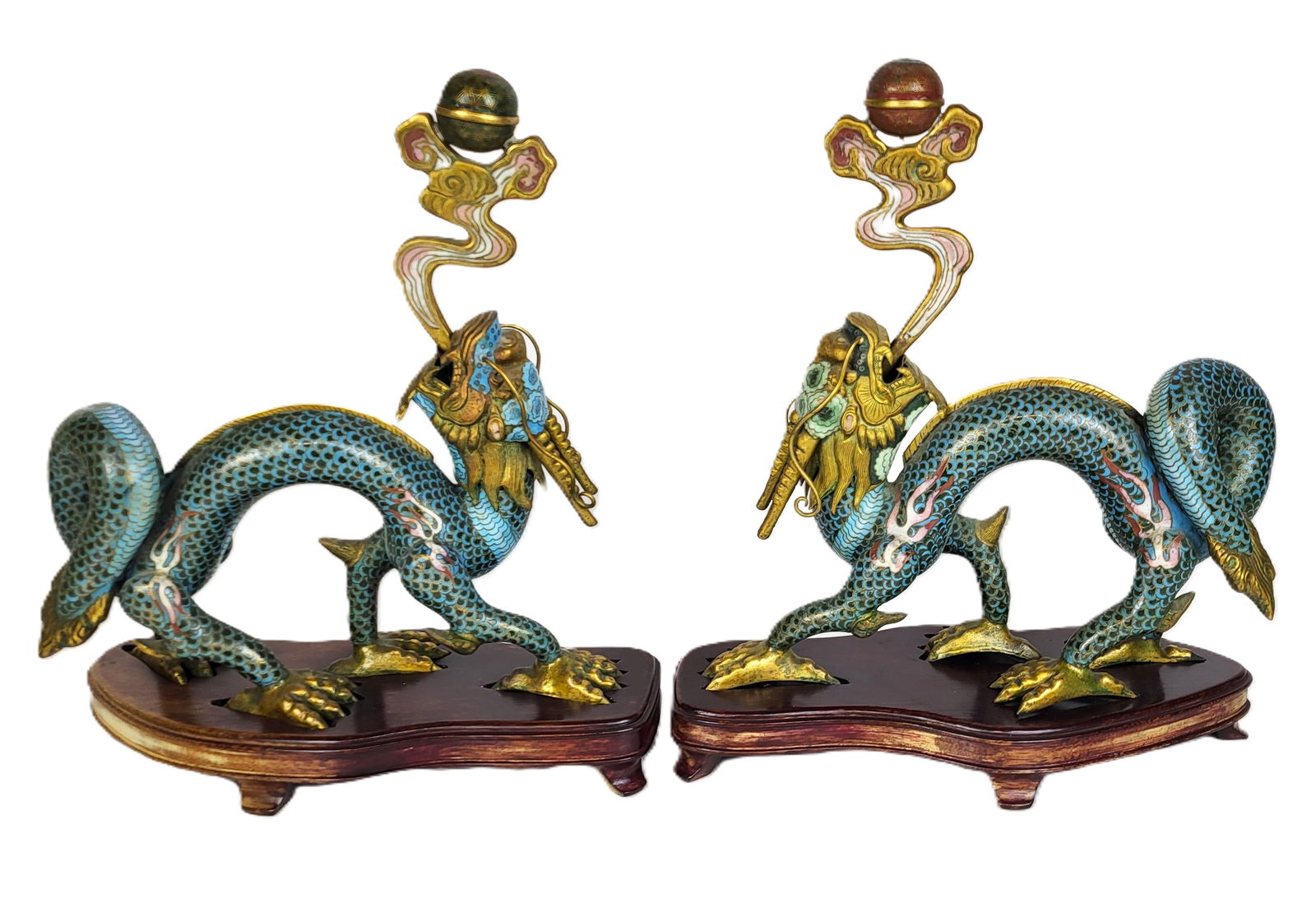 Chinese Cloisonne Dragon Pricket Sticks - Pair (1 of 20)