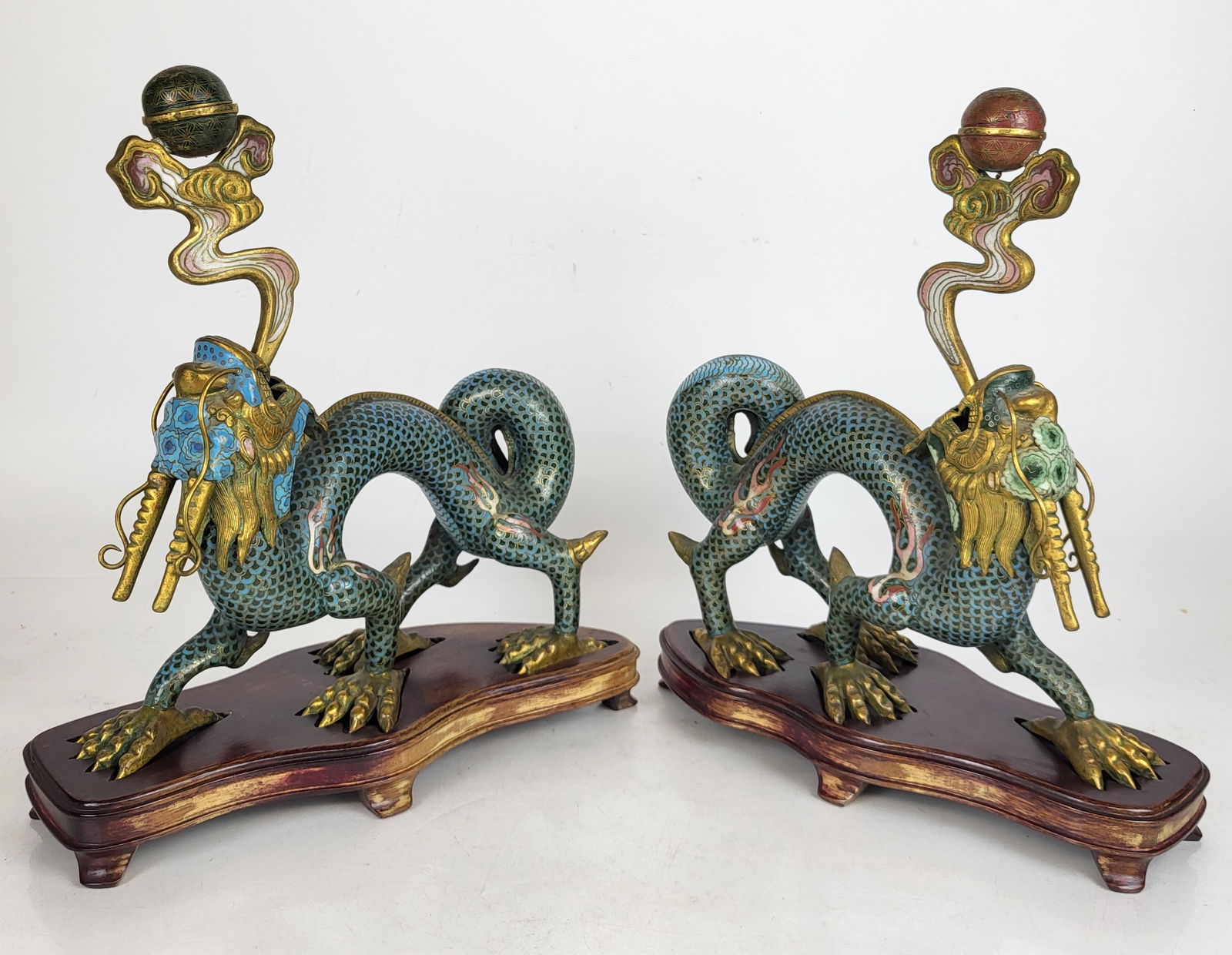 Chinese Cloisonne Dragon Pricket Sticks - Pair - 4