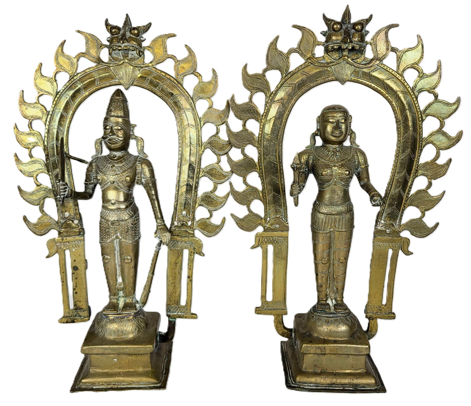 Pair Indian Bronze Standing Figures with Mandorlas (1 of 20)