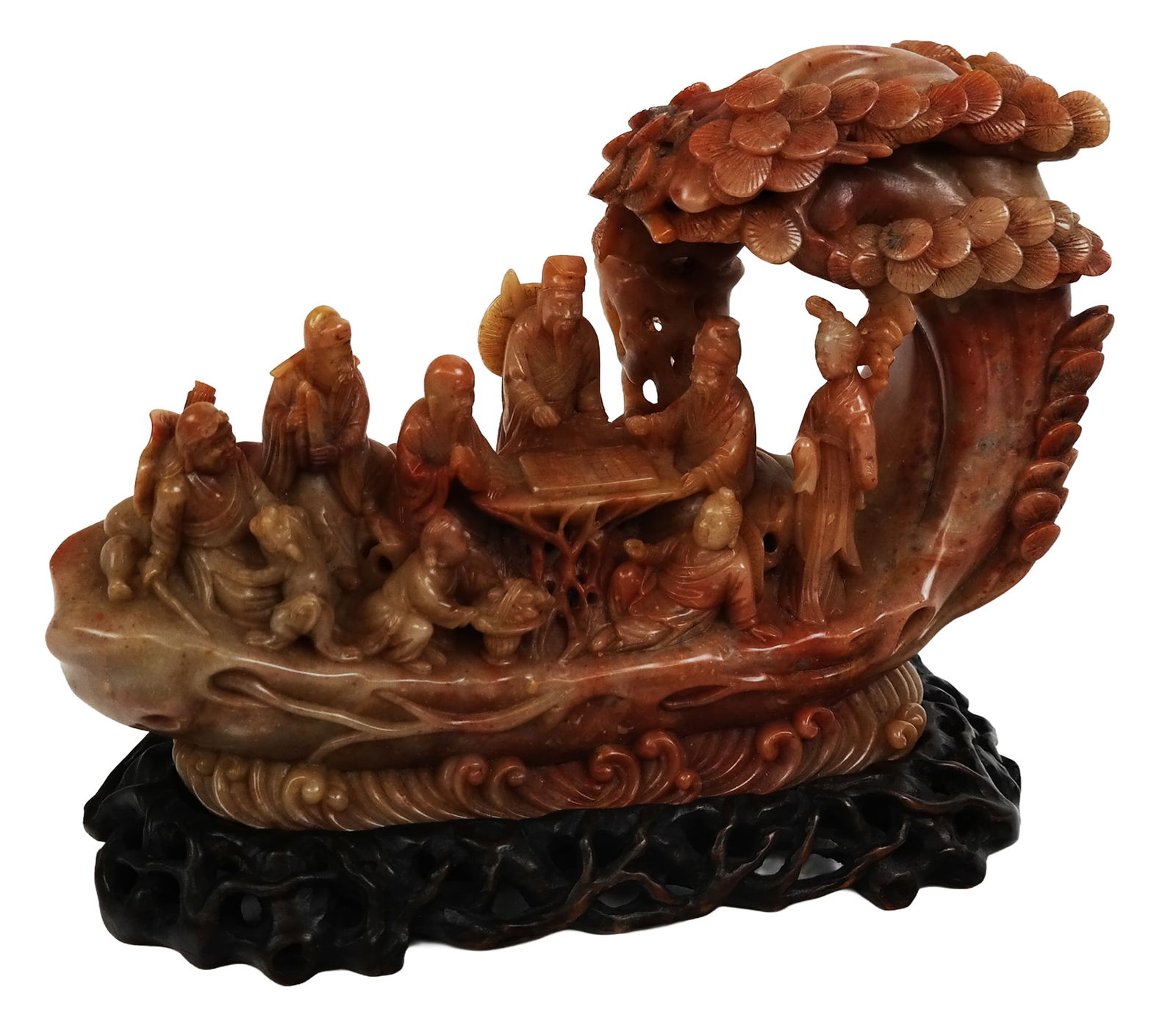 Qing Chinese Soapstone Carving of 8 Figures in boa (1 of 16)