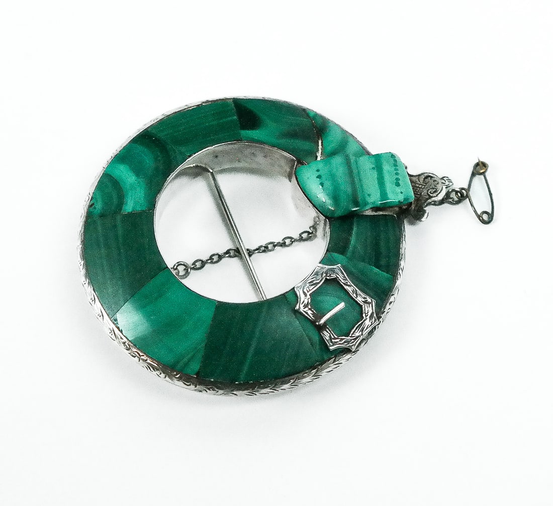 Victorian Malachite and Silver Kilt Brooch (1 of 10)