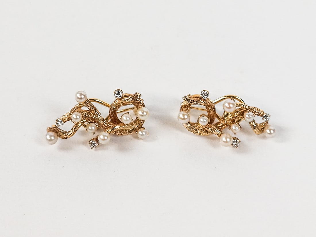 Pair of Gold, Pearl and Diamond Earrings (1 of 8)