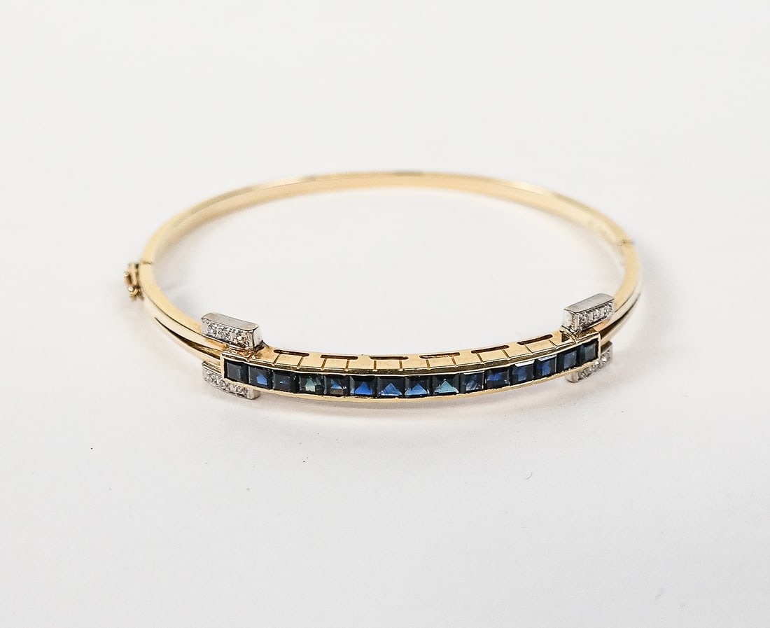 Gold, Sapphire and Diamond Bangle Bracelet - 4